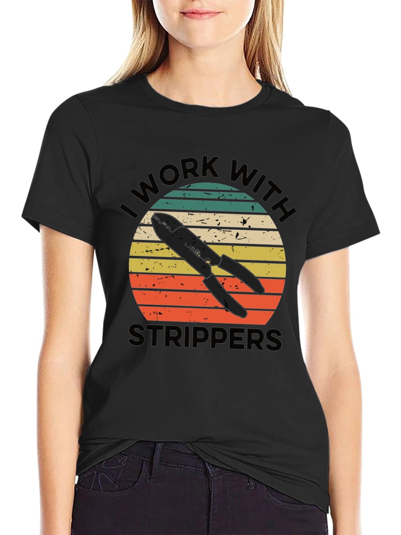 Black I Work With Strippers Funny Electrician T-Shirt view 2