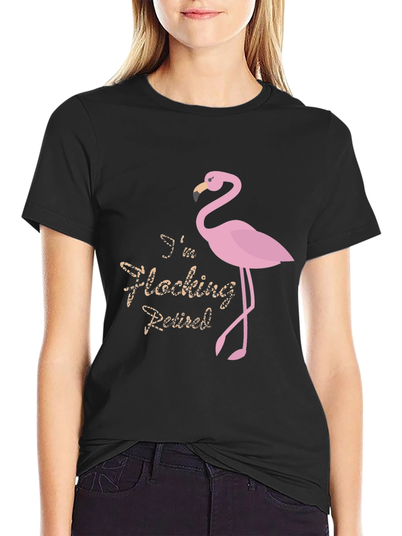 Black Funny Flamingo Retired T-Shirt view 2