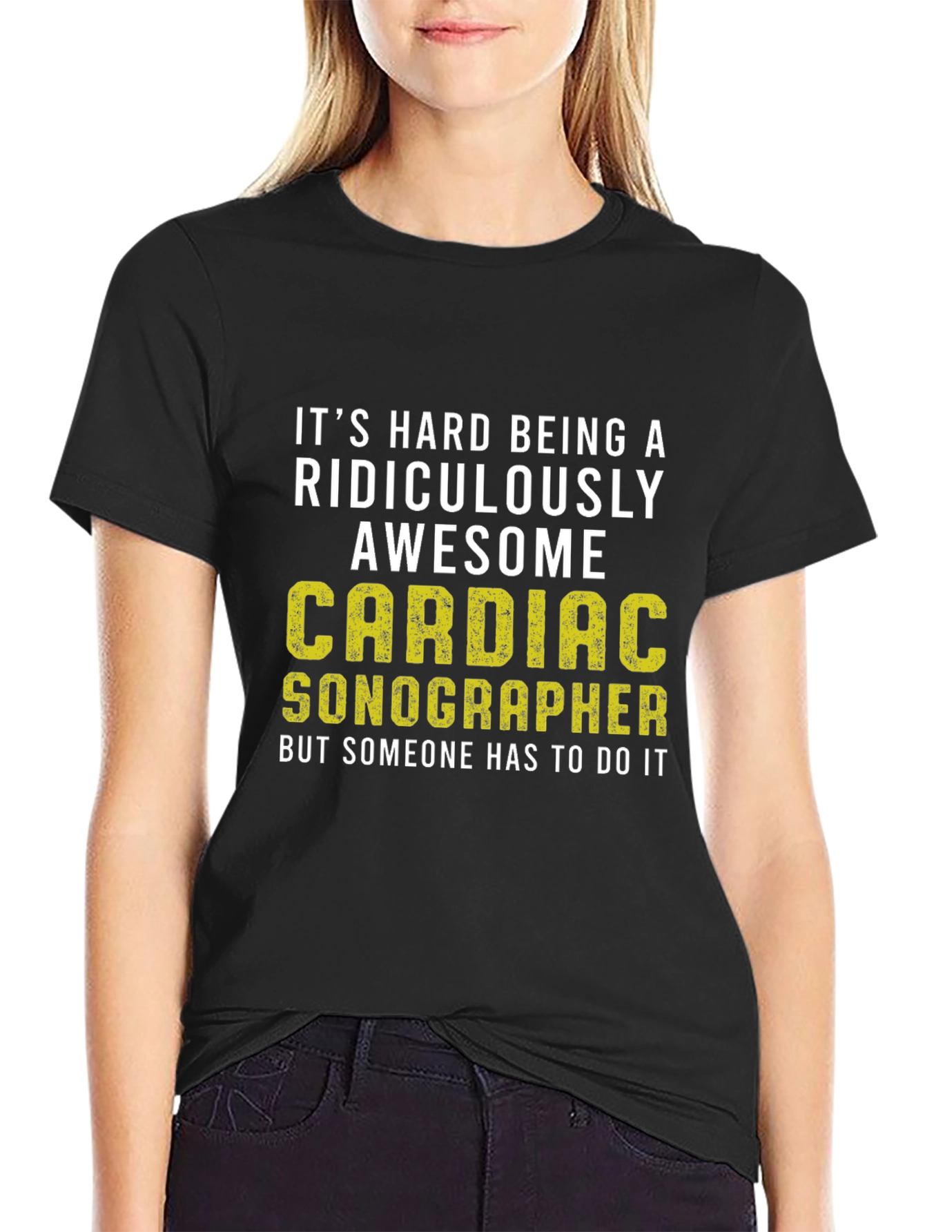 Black Cardiac Sonographer Graphic Tee view 2