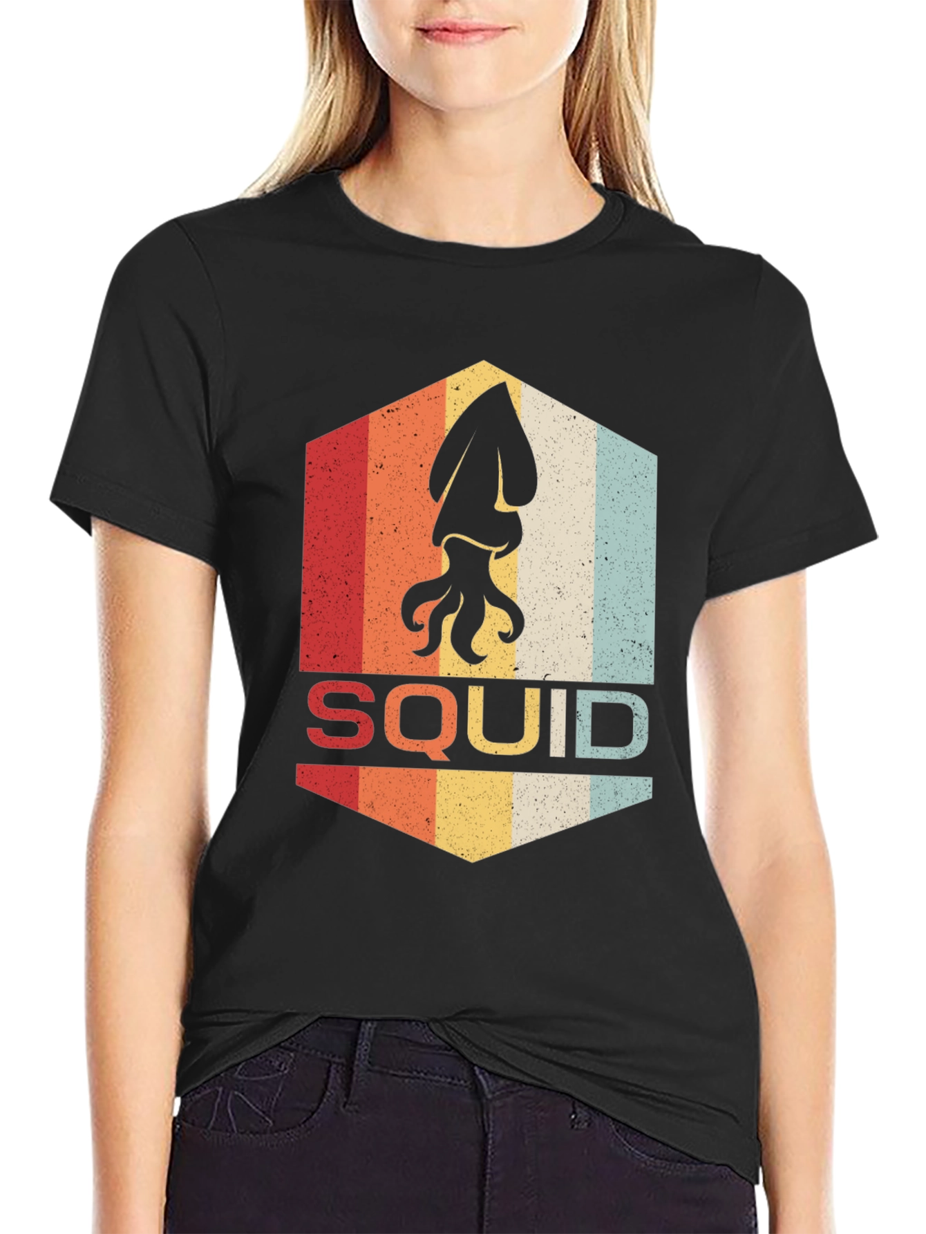Black Retro Squid Graphic T-Shirt - Vintage Style Tee view 2