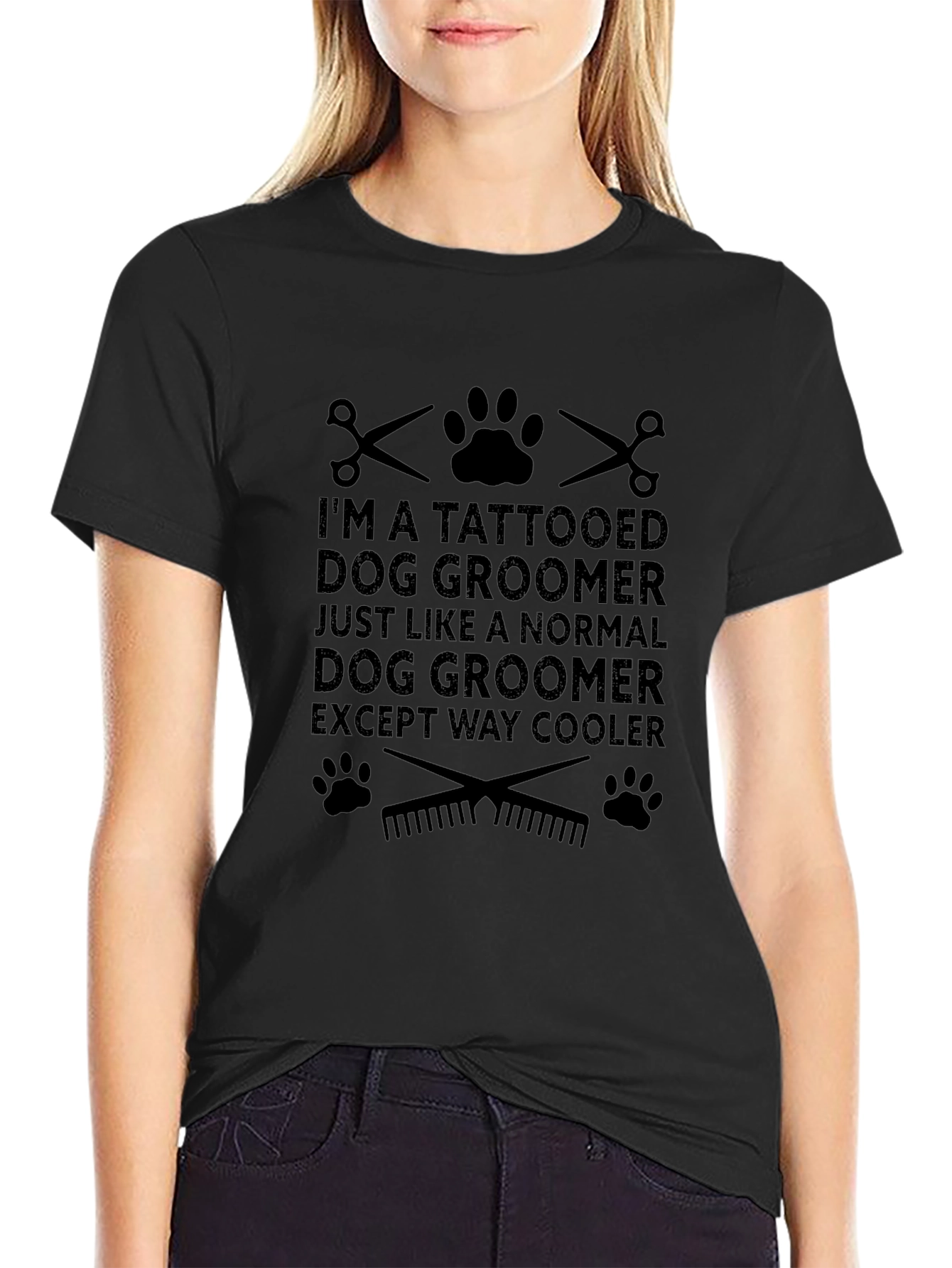 Black Tattooed Dog Groomer Black Graphic T-Shirt view 2