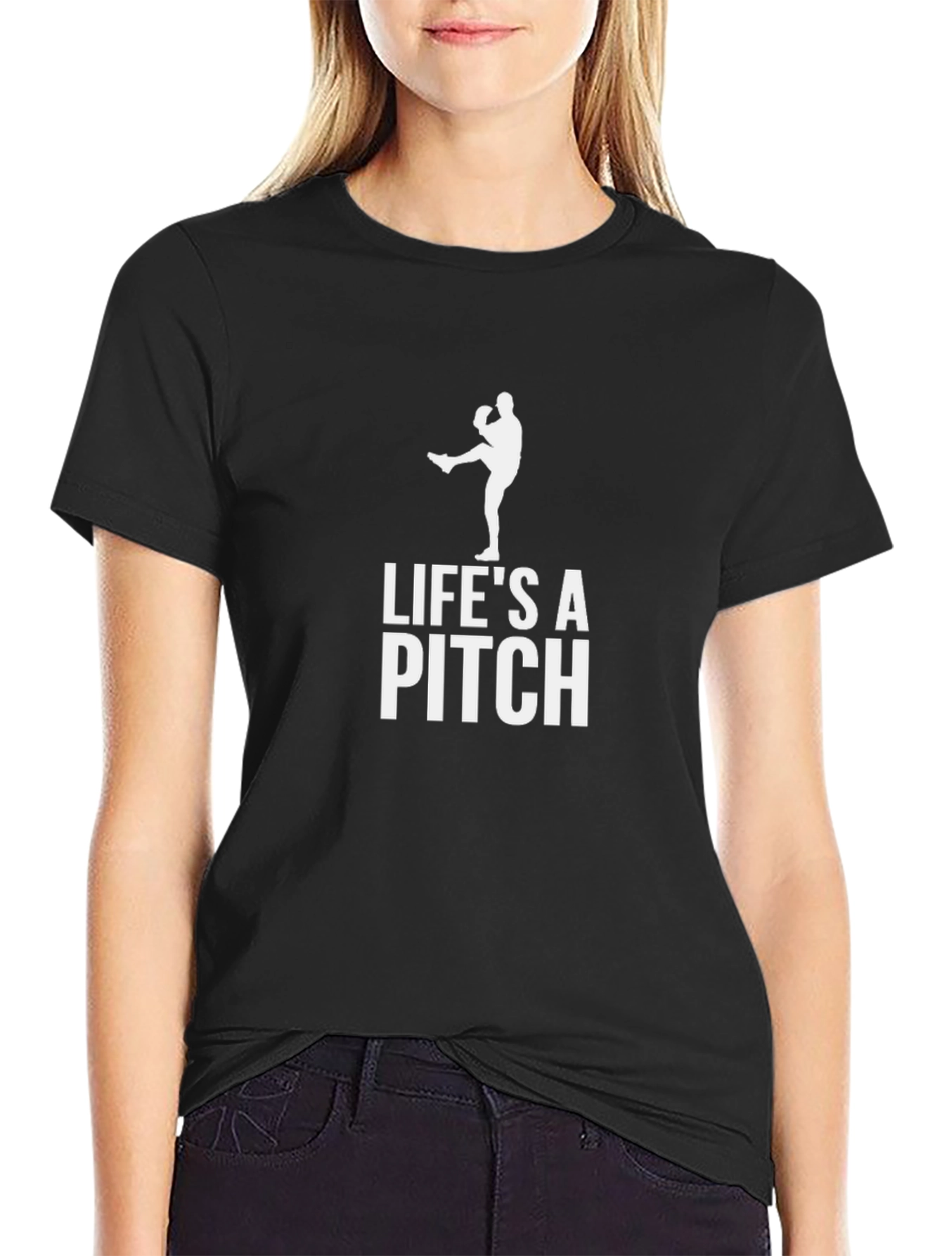 Black Life's a Pitch Baseball T-Shirt view 2