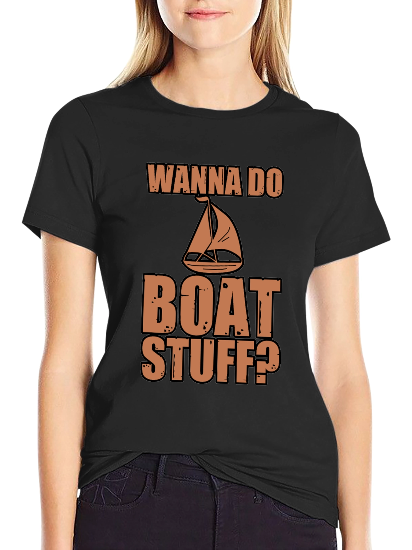 Black Wanna Do Boat Stuff? Graphic Tee view 2