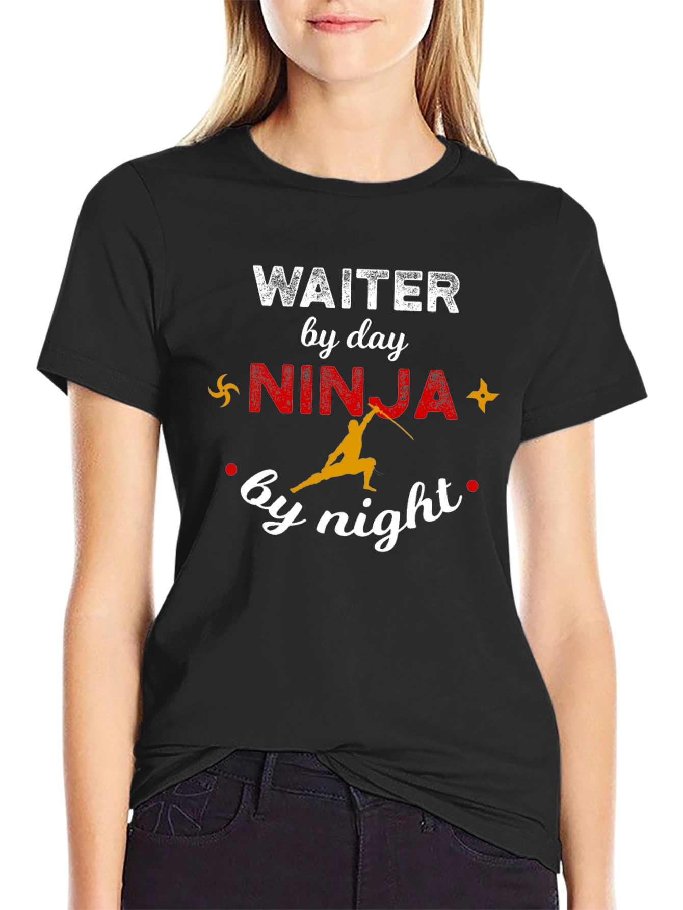 Black Waiter by Day Ninja by Night Graphic Tee view 2