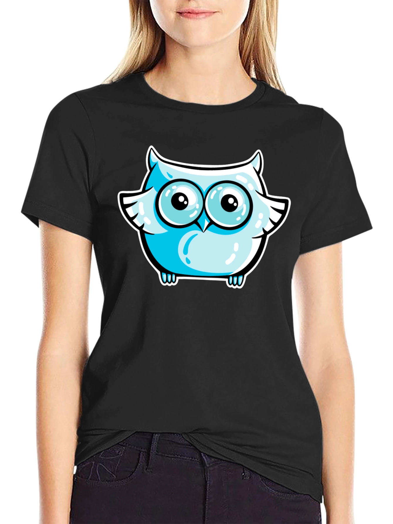 Black Cool Owl Graphic Tee - Black view 2