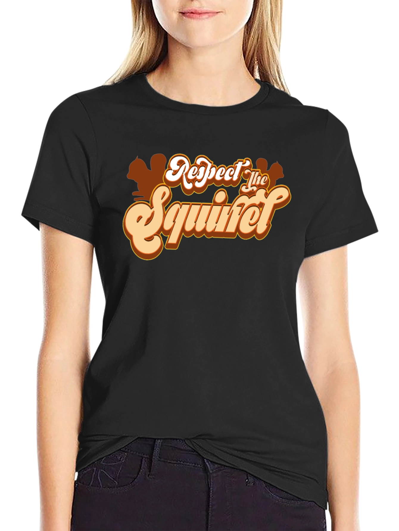 Black Respect The Squirrel T-Shirt - Funny Animal Tee view 2