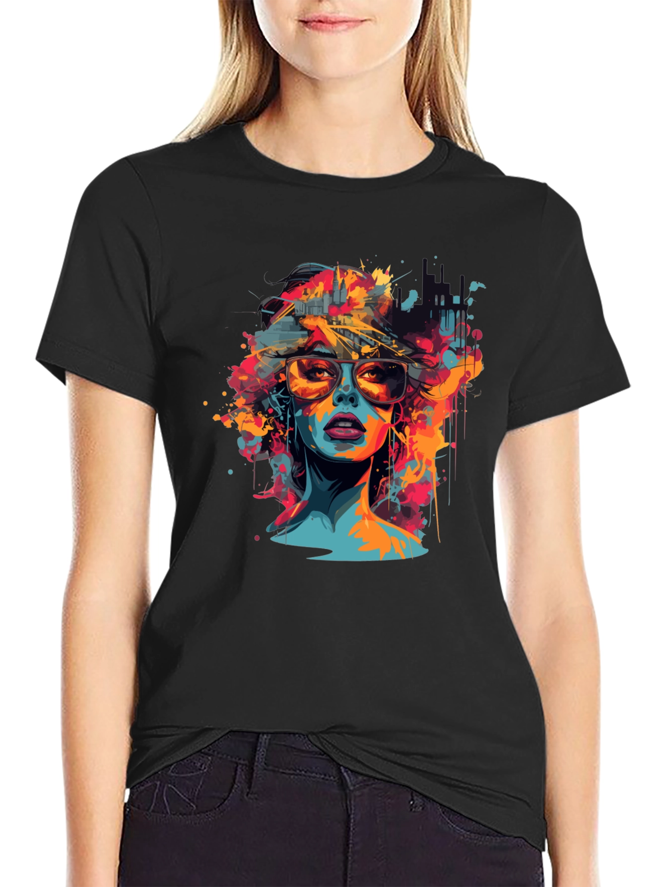 Black Vibrant Woman Graphic Tee - Unisex Black T-Shirt view 2