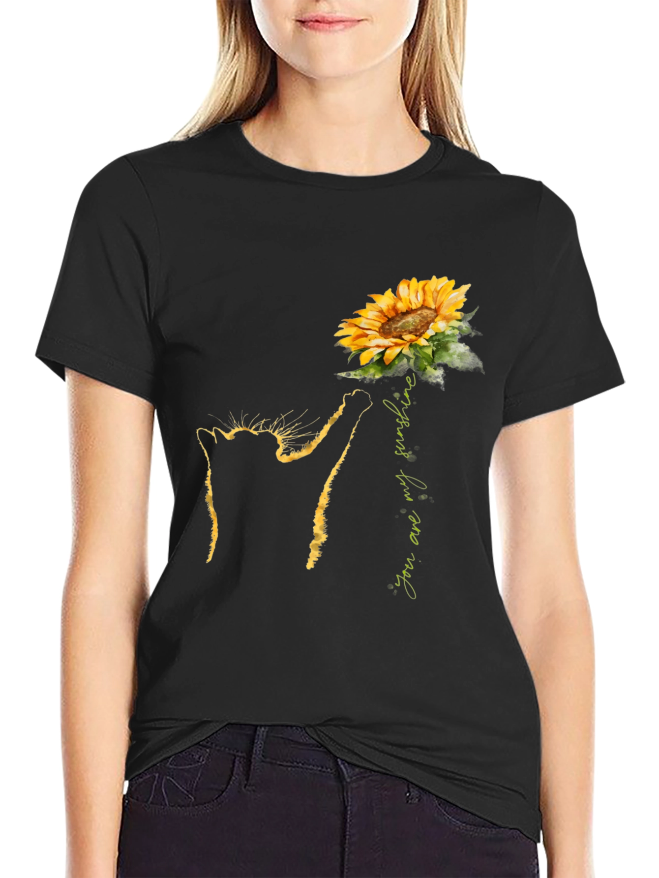 Black Cat Sunflower T-Shirt - You Are My Sunshine Tee view 2