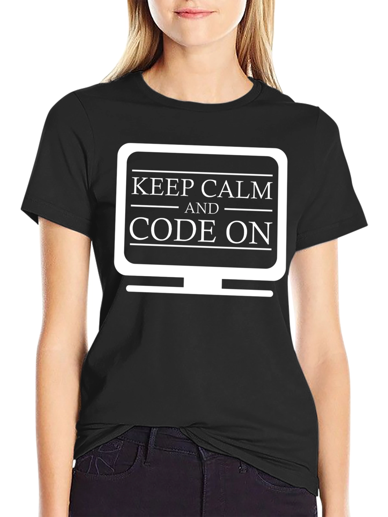 Black Keep Calm Code On Programmer T-Shirt view 2