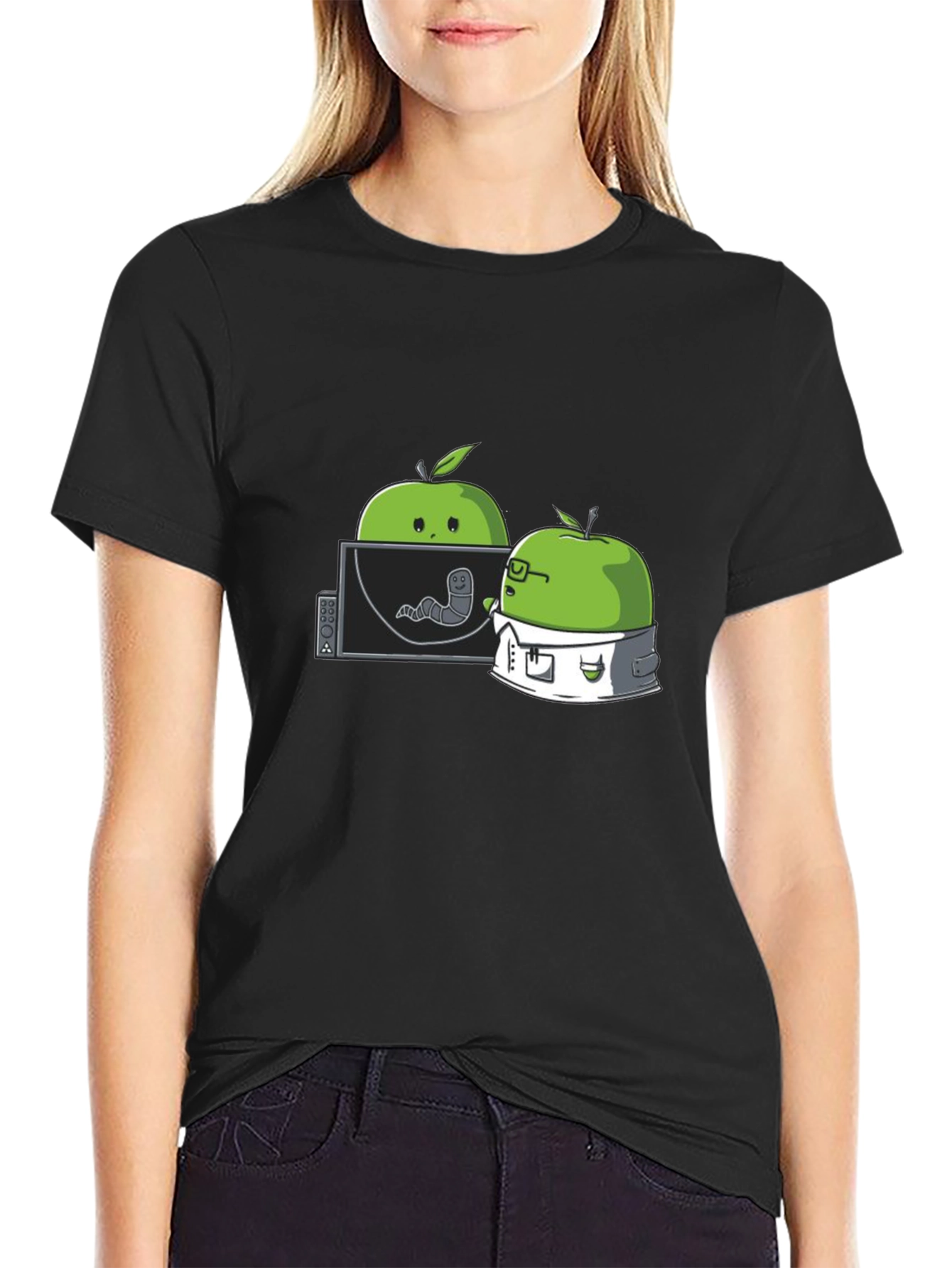 Black Apple Worm Lab T-Shirt - Funny Science Tee view 2