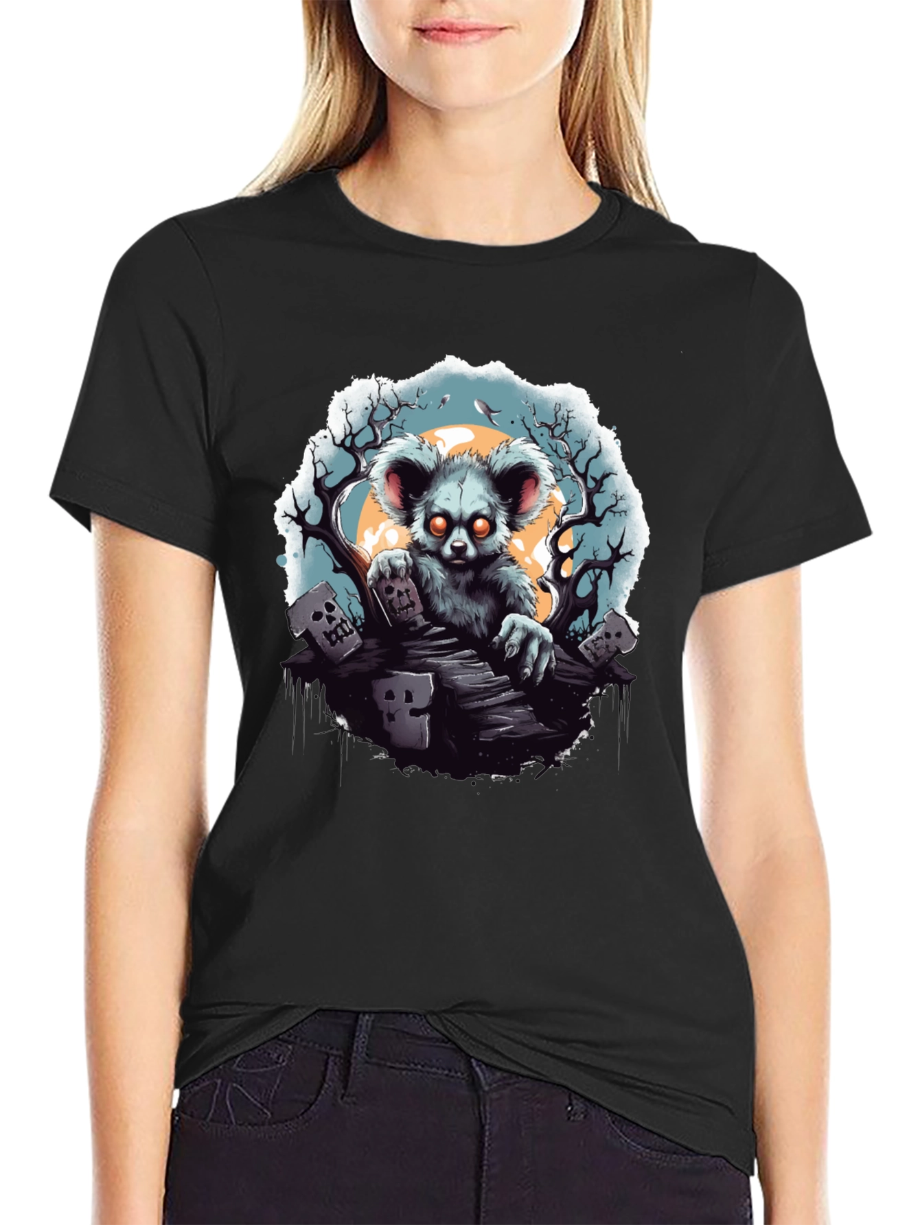 Black Zombie Koala T-Shirt - Spooky Graveyard Design view 2