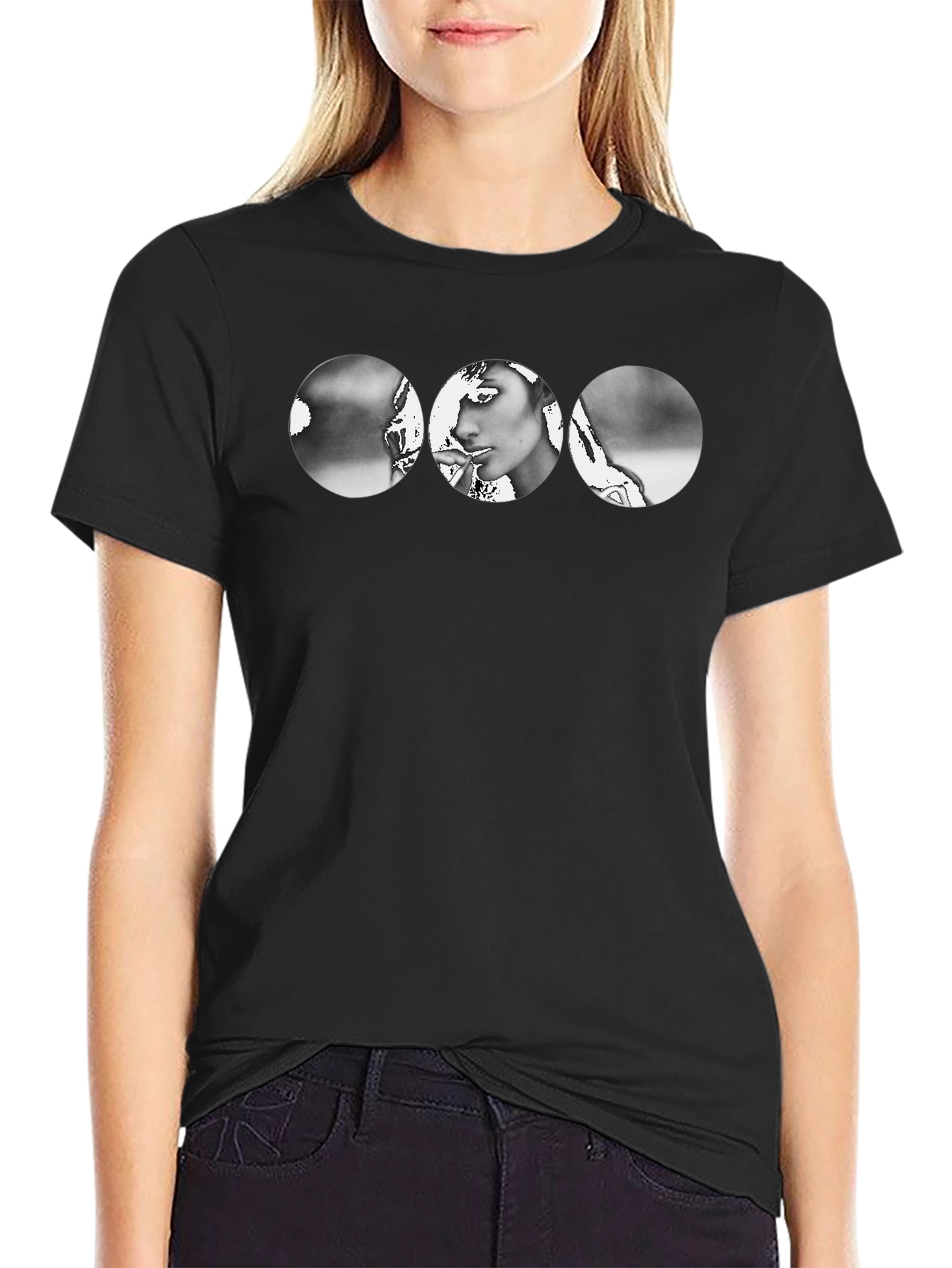 Black Abstract Portrait Graphic Tee - Black Cotton Blend view 2