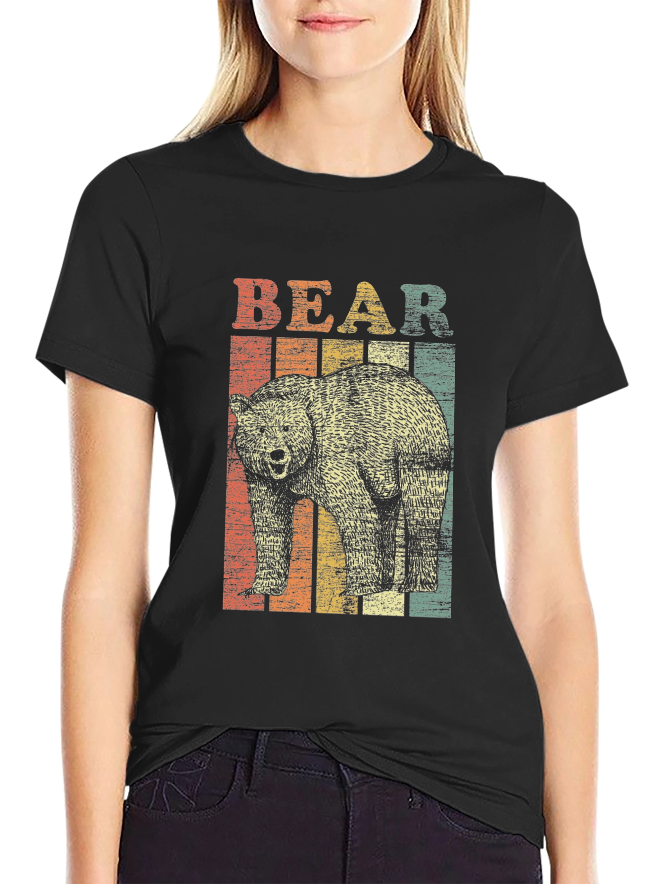 Black Retro Bear Graphic T-Shirt - Unisex Black Tee view 2