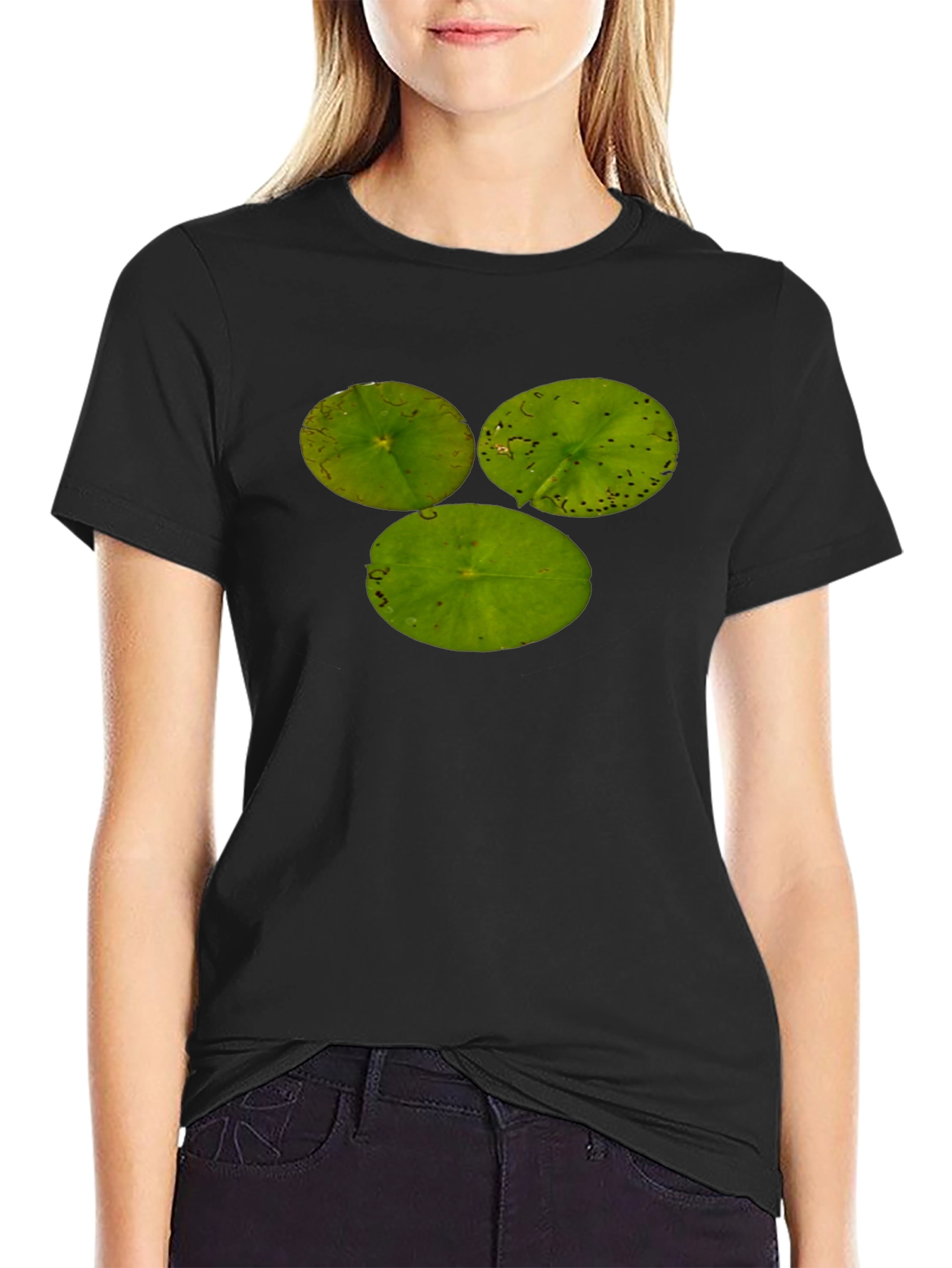 Black Lily Pad Trio Black T-Shirt - Nature Inspired Tee view 2