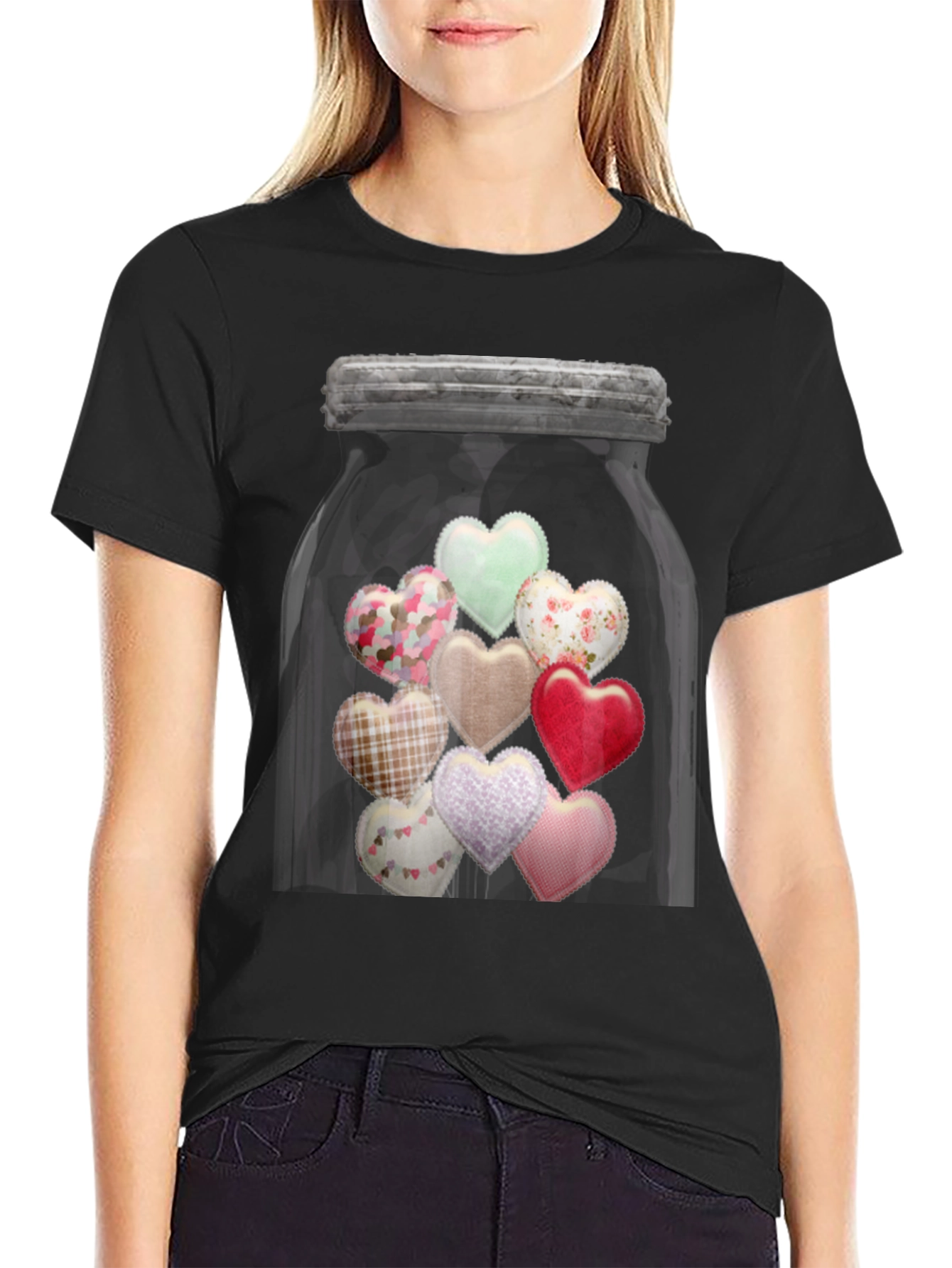 Black Jar of Hearts Graphic Tee - Lovecore Aesthetic view 2