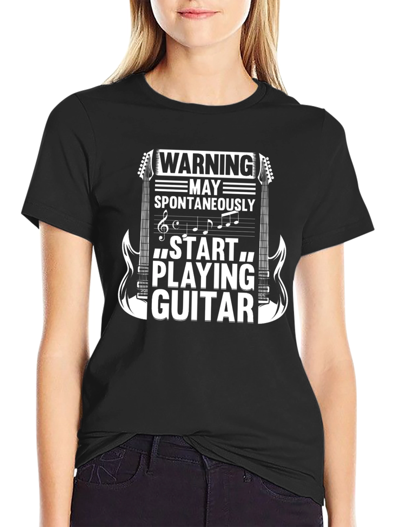Black Warning May Spontaneously Play Guitar T-Shirt view 2