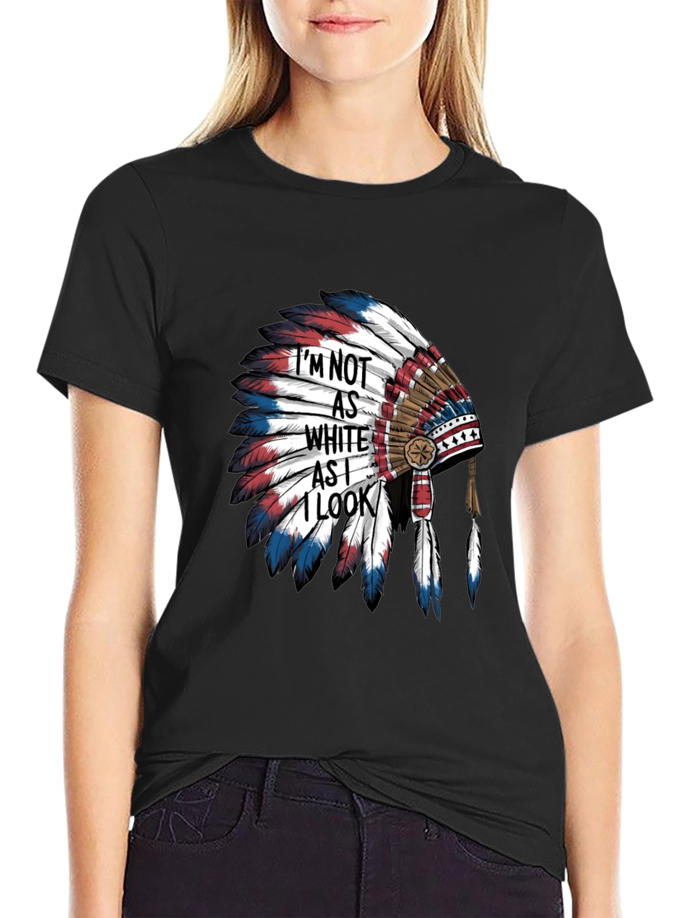 Black Native American Headdress Graphic Tee view 2