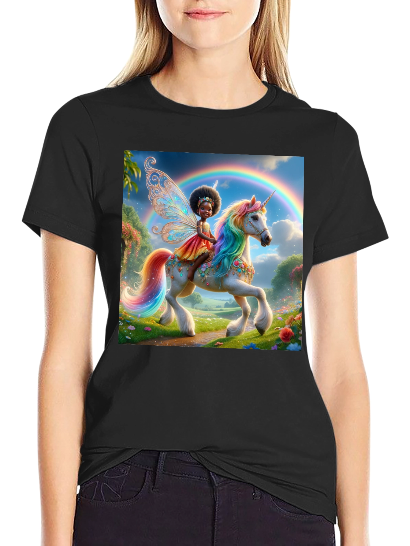 Black Unicorn Fairy Graphic Tee - Black view 2