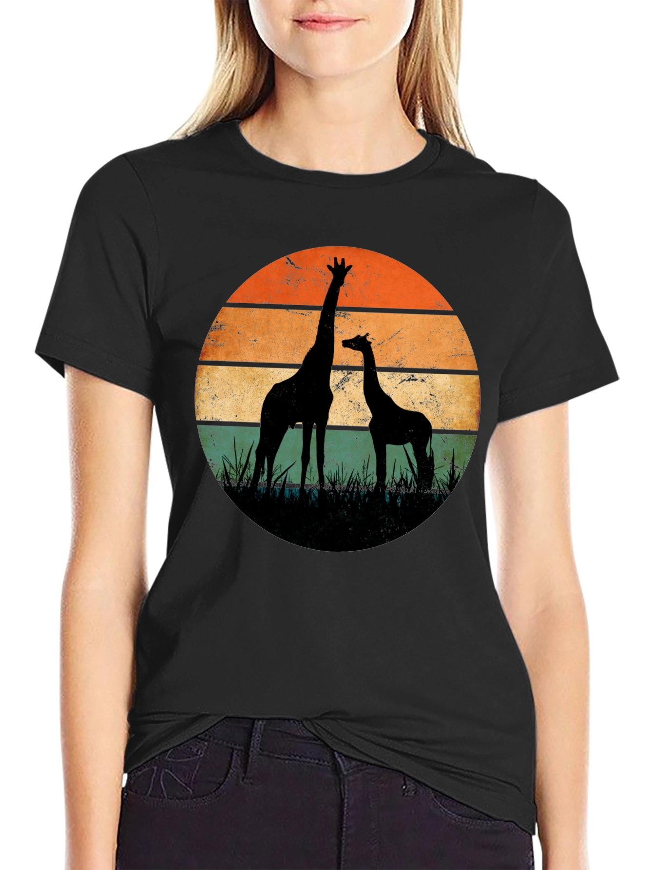 Black Giraffe Sunset Graphic Tee view 2