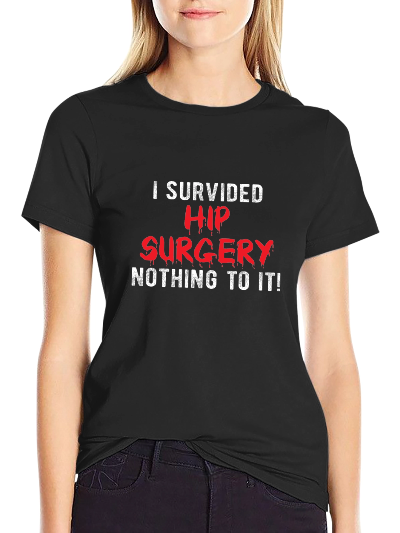 Black I Survived Hip Surgery Graphic T-Shirt view 2