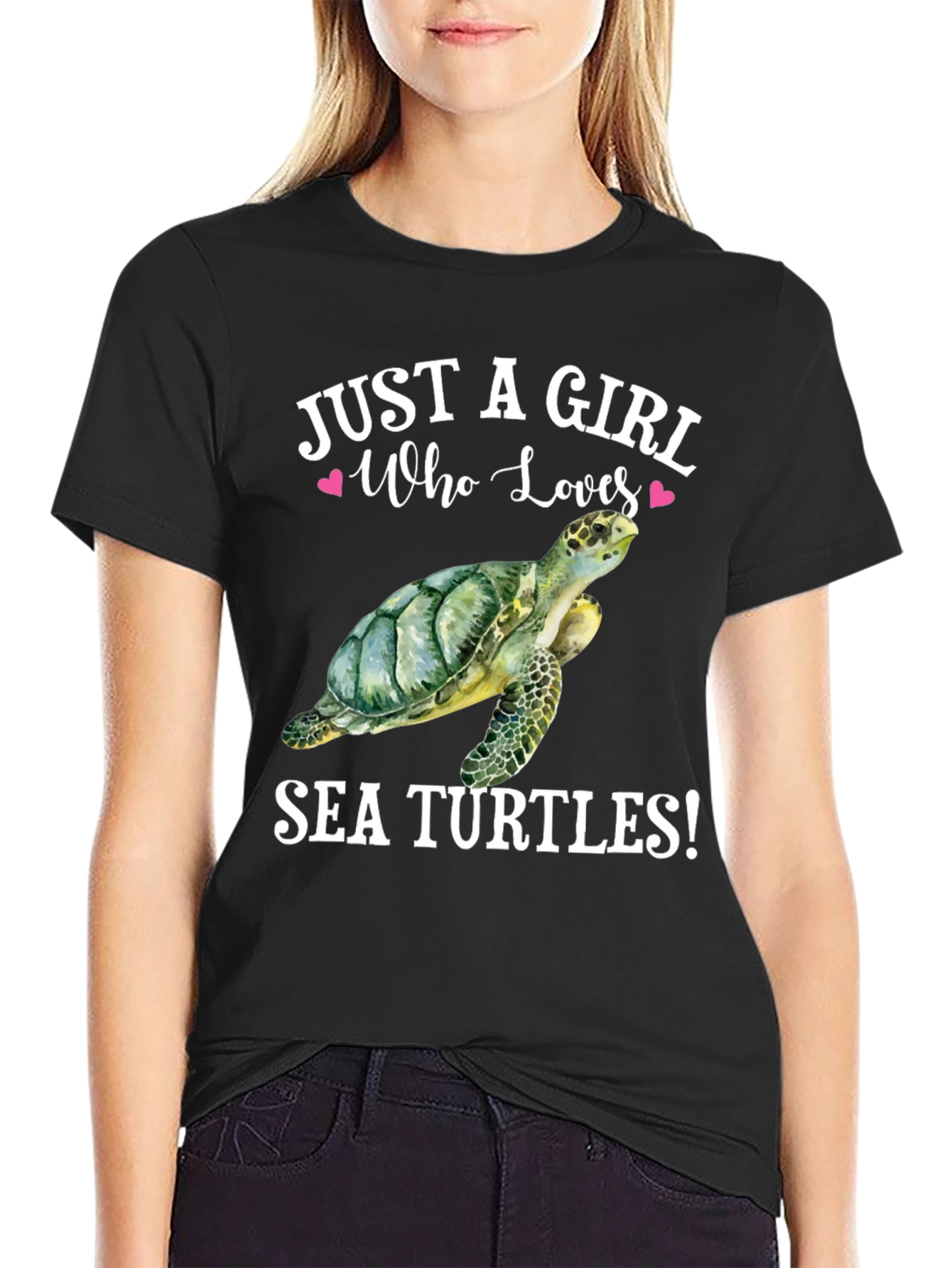Black Just a Girl Who Loves Sea Turtles T-Shirt view 2