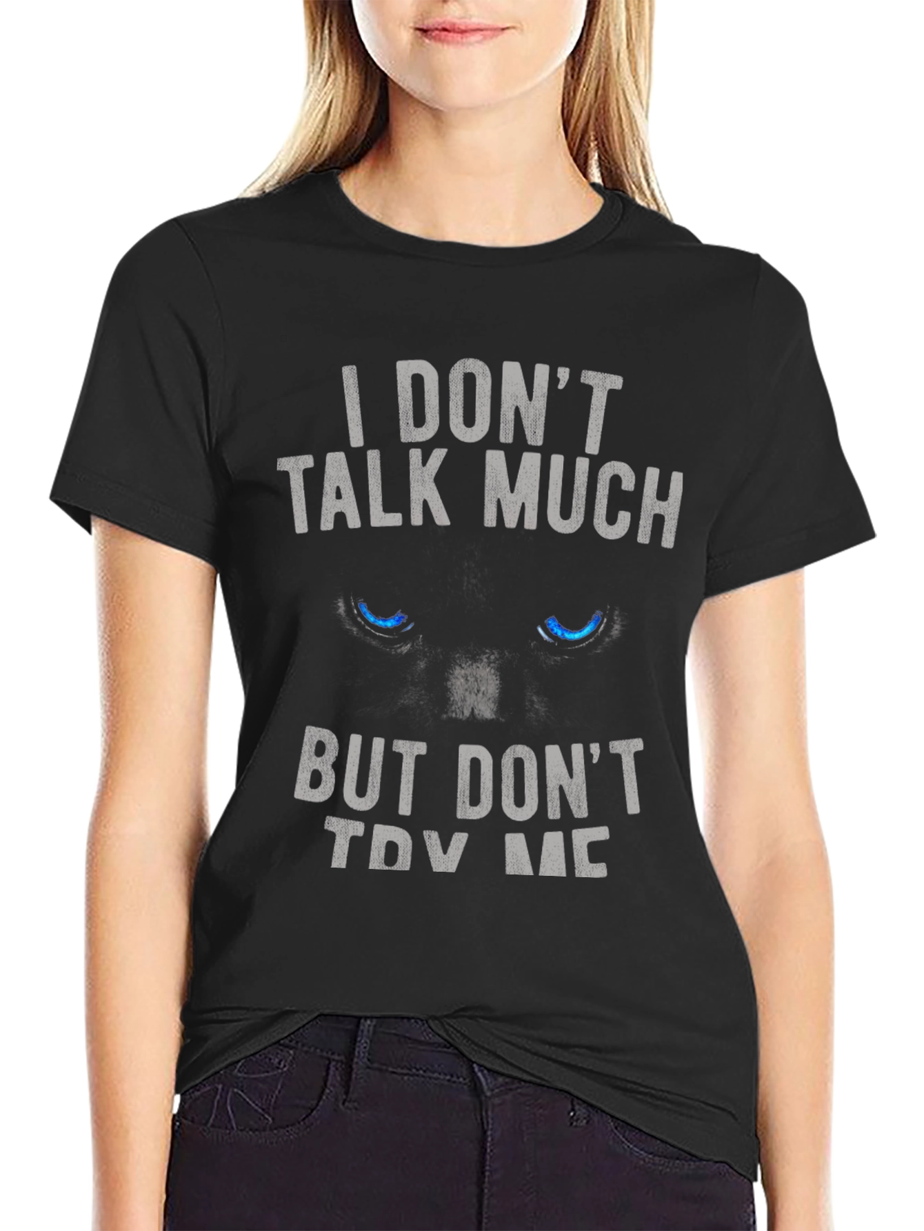 Black I DON'T TALK MUCH Black Graphic T-Shirt view 2