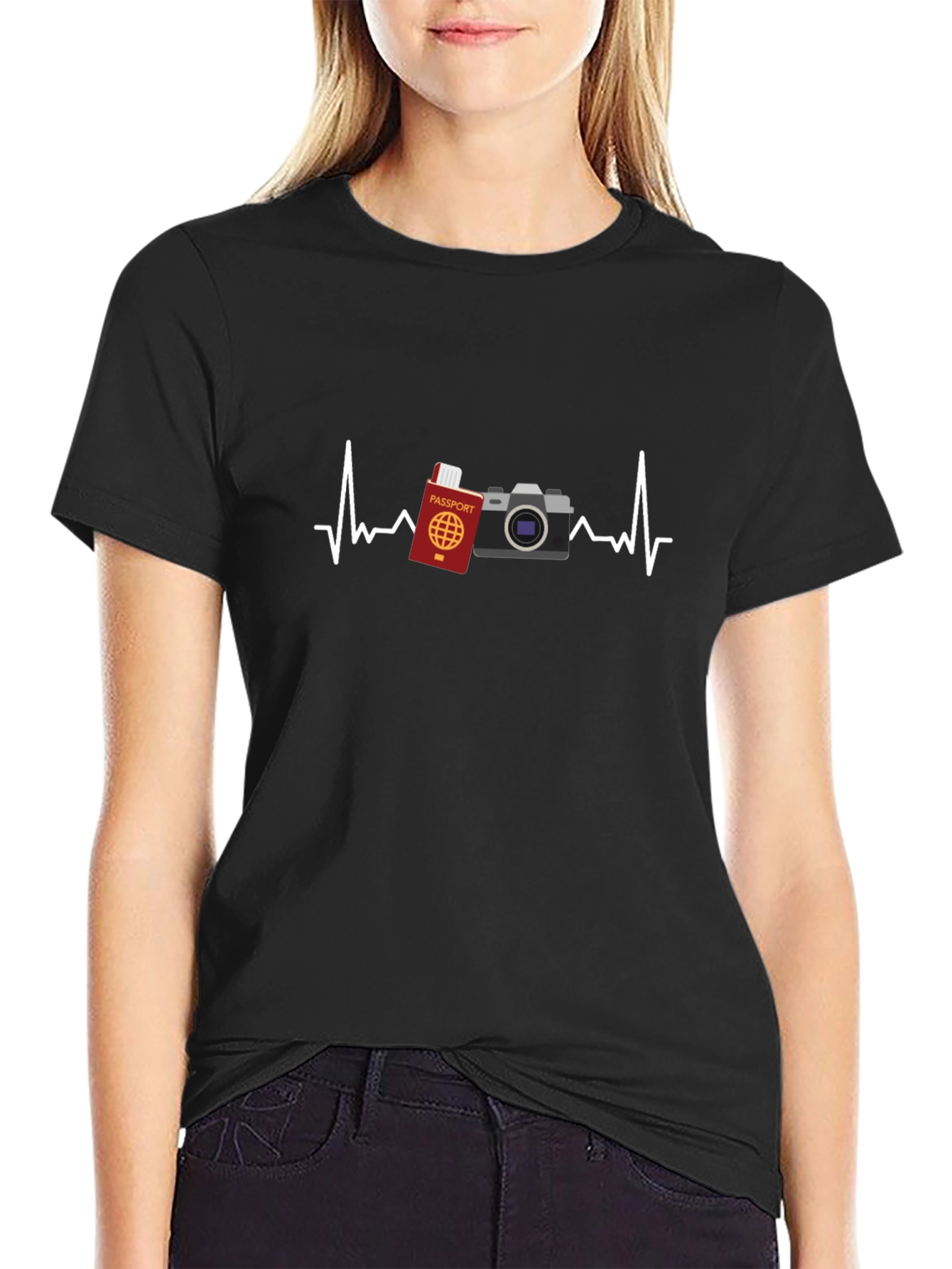 Black Travel Lover's Heartbeat T-Shirt view 2