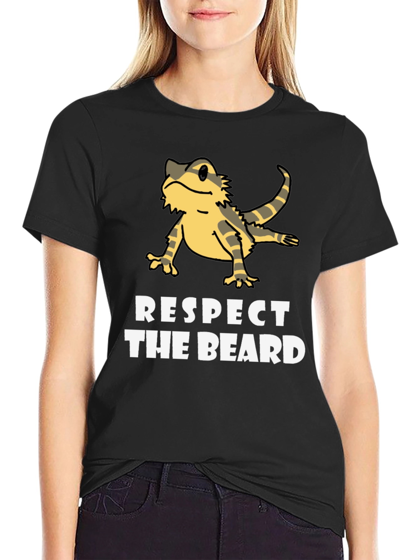 Black Respect The Beard Bearded Dragon Graphic T-Shirt view 2