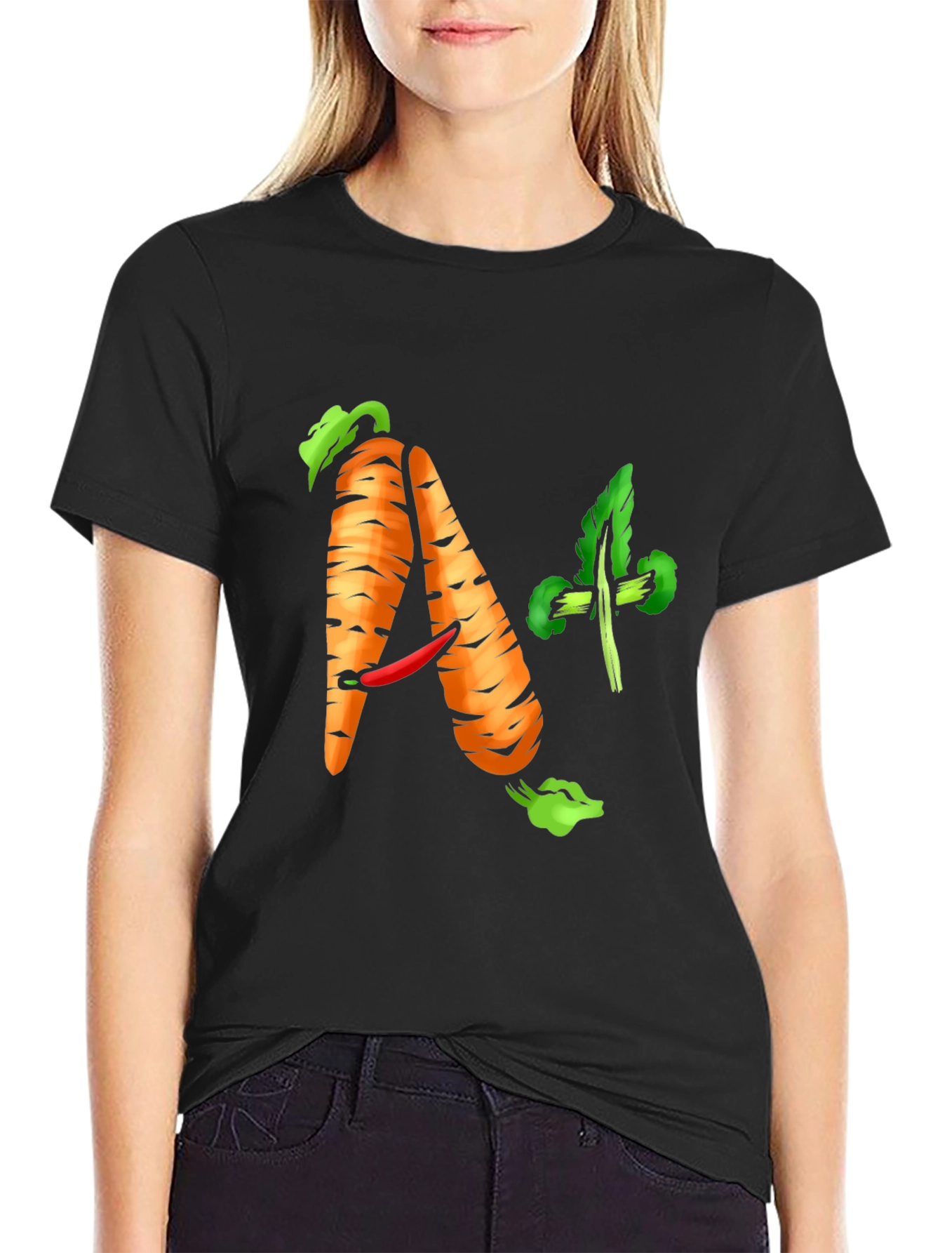 Black A+ Carrot Tee - Healthy & Funny Shirt view 2