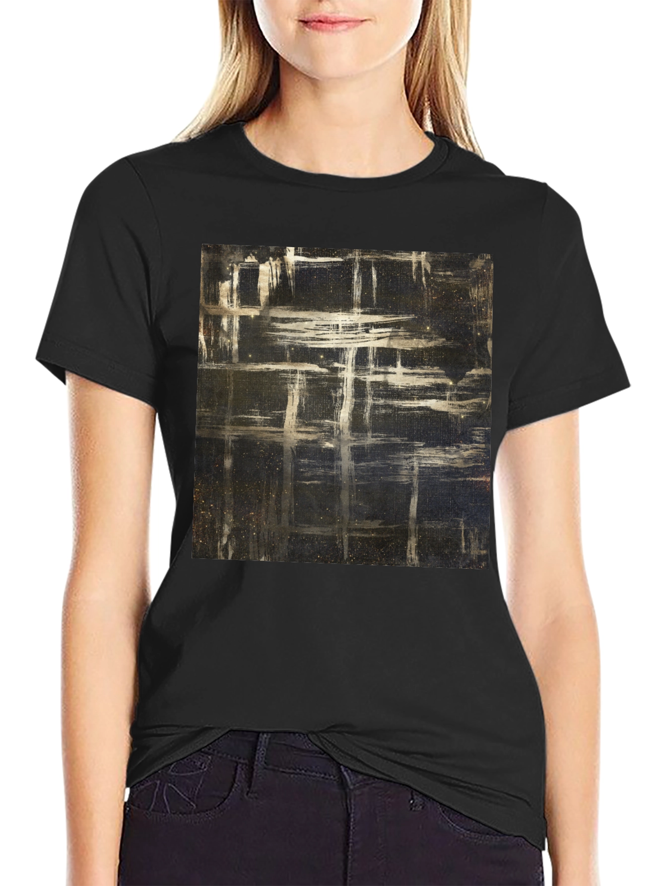 Black Abstract Grid Graphic T-Shirt - Black view 2