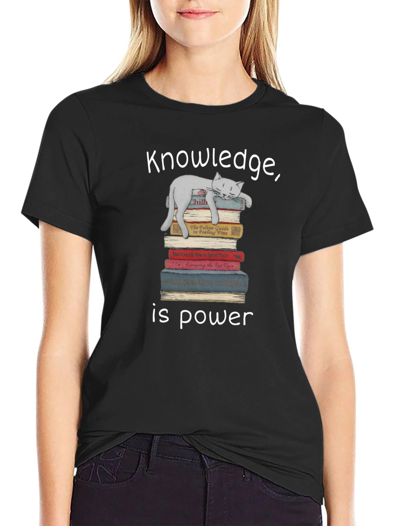 Black Knowledge is Power Cat Lover T-Shirt view 2