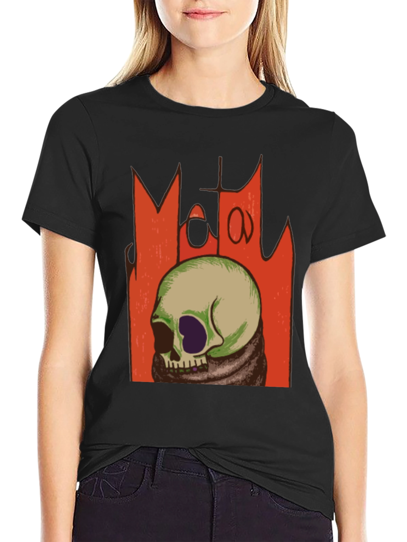 Black Skull Graphic Black T-Shirt - Grunge Metal Aesthetic view 2