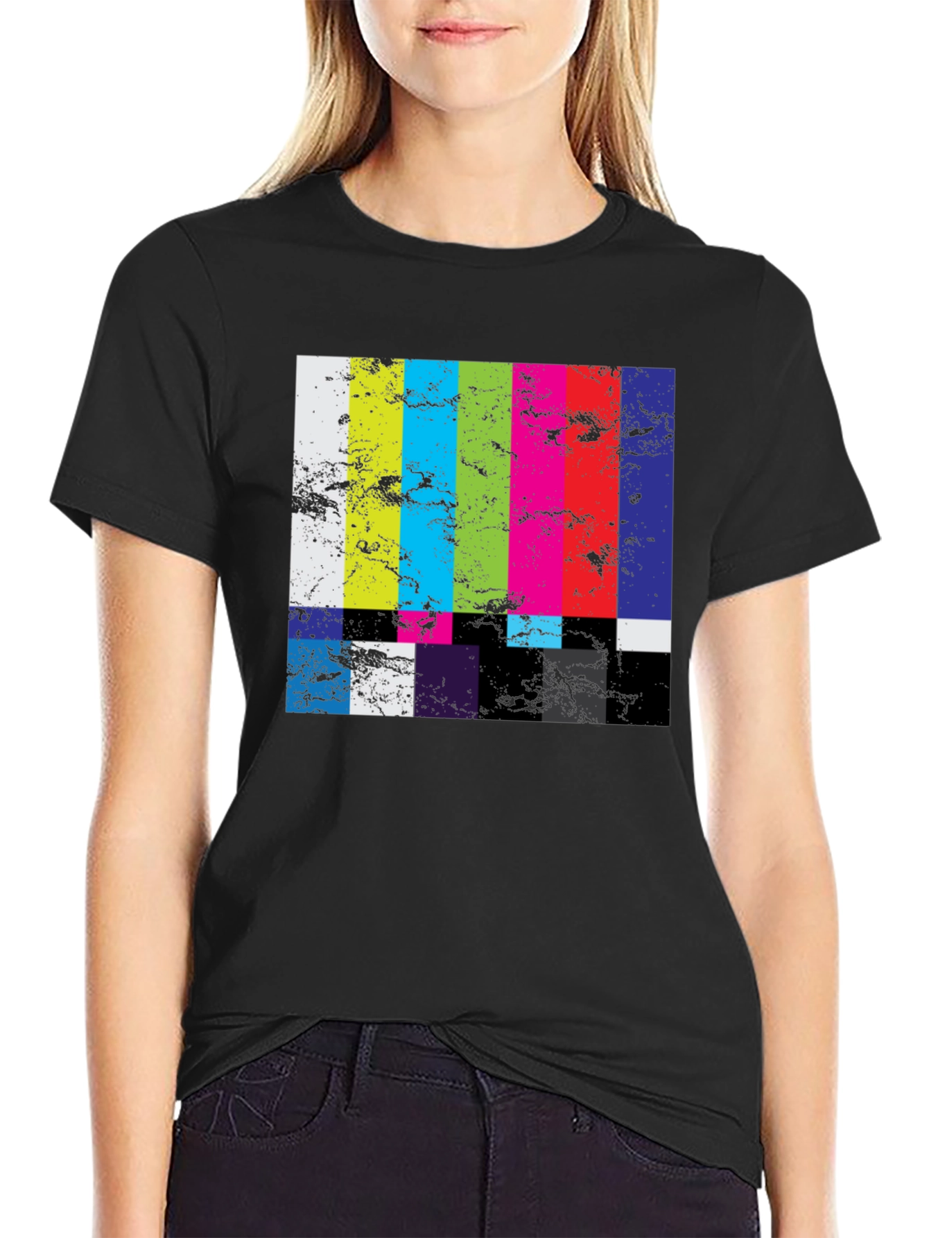 Black Retro TV Test Pattern Graphic Tee - Black view 2