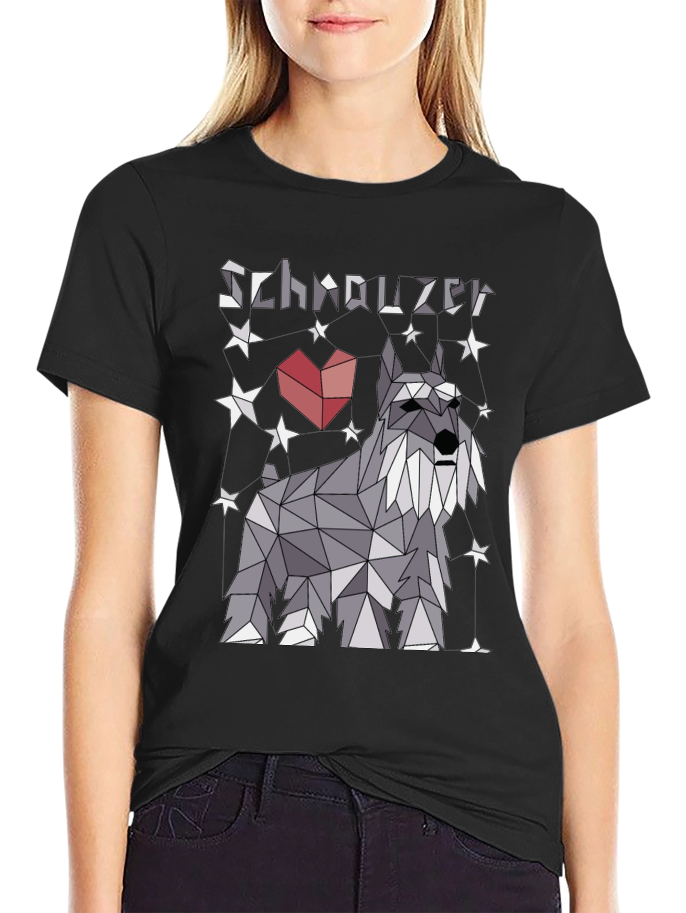 Black Geometric Schnauzer Graphic T-Shirt view 2