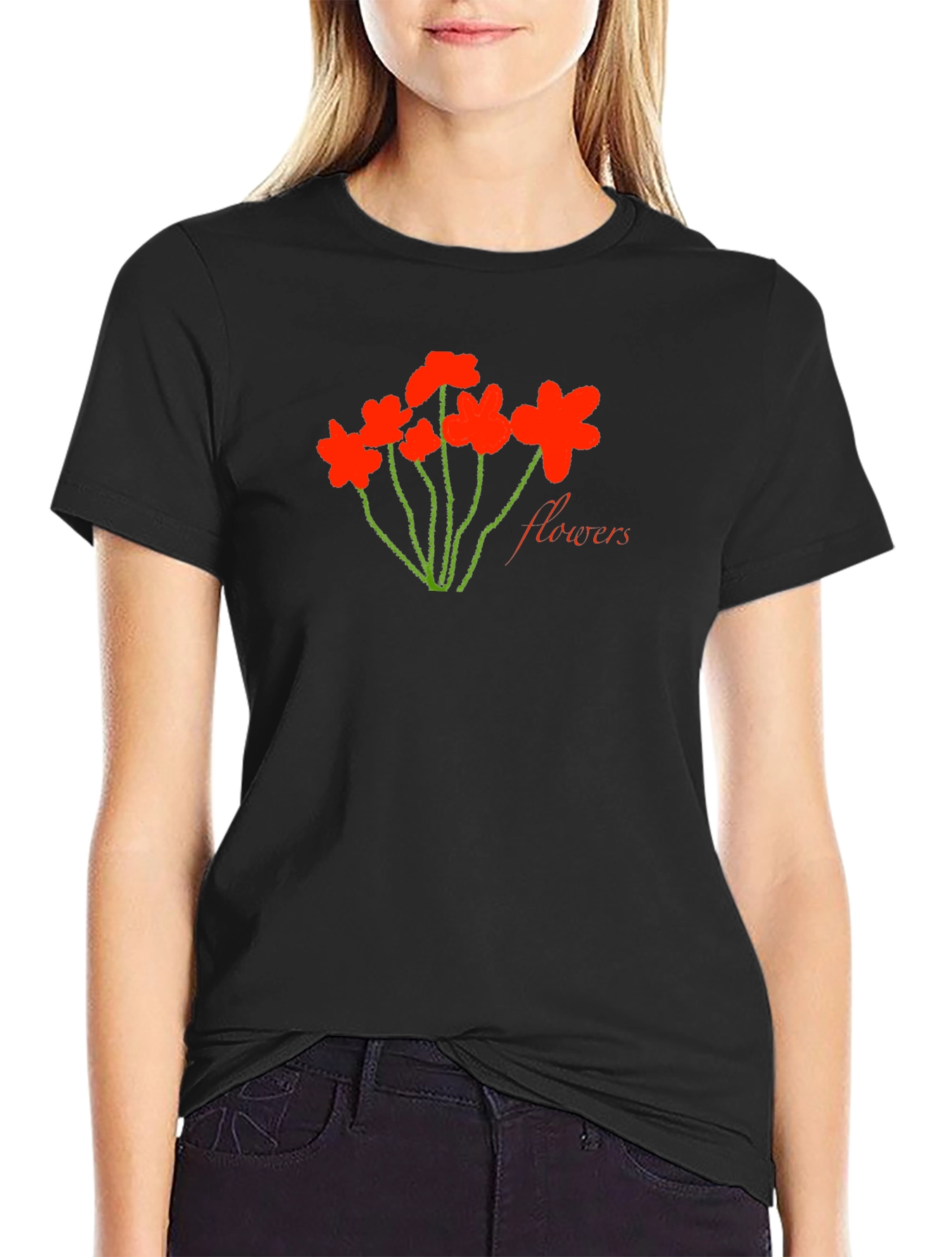 Black Flowers Graphic Tee - Soft Cotton Blend view 2