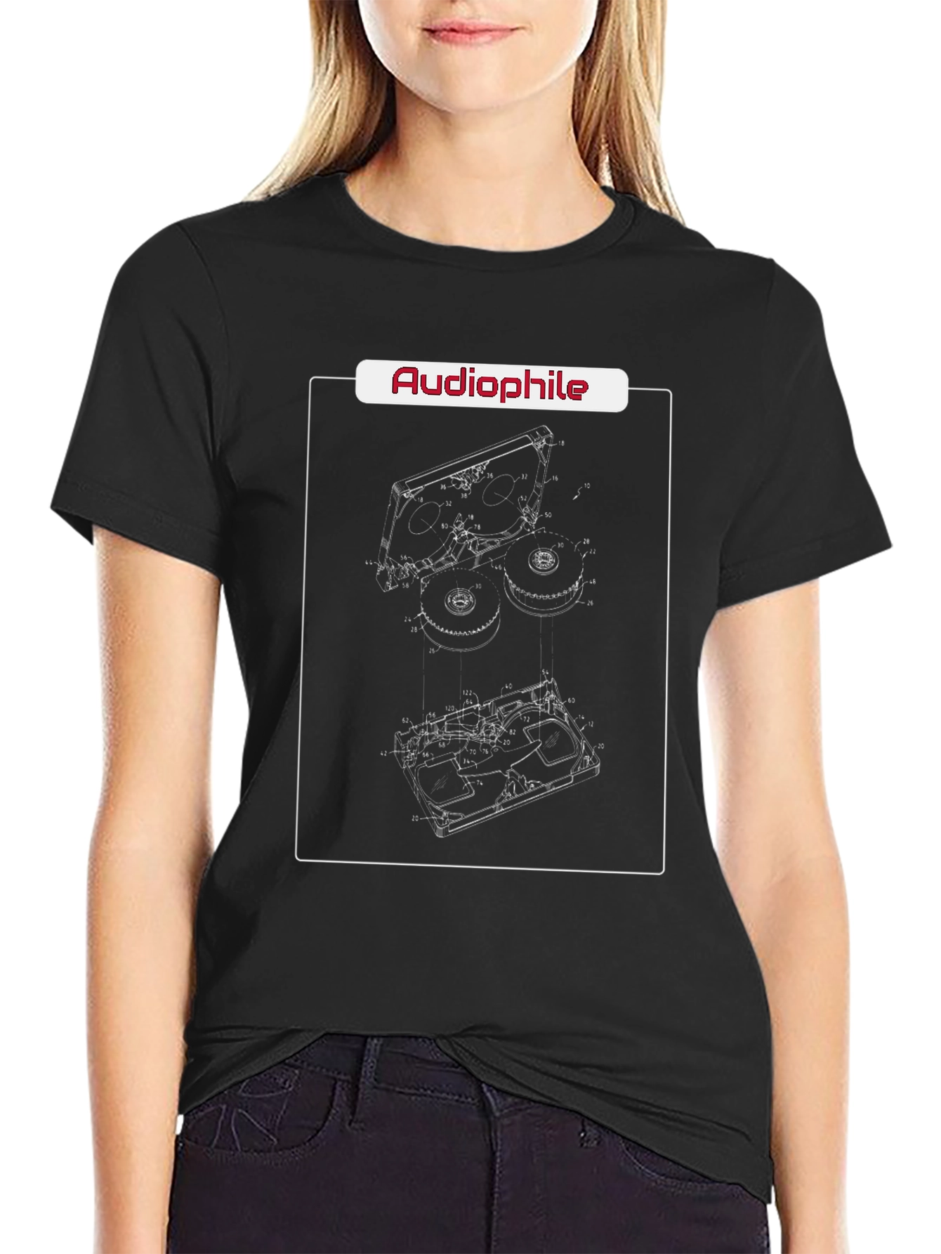 Black Audiophile Patent Blueprint T-Shirt view 2