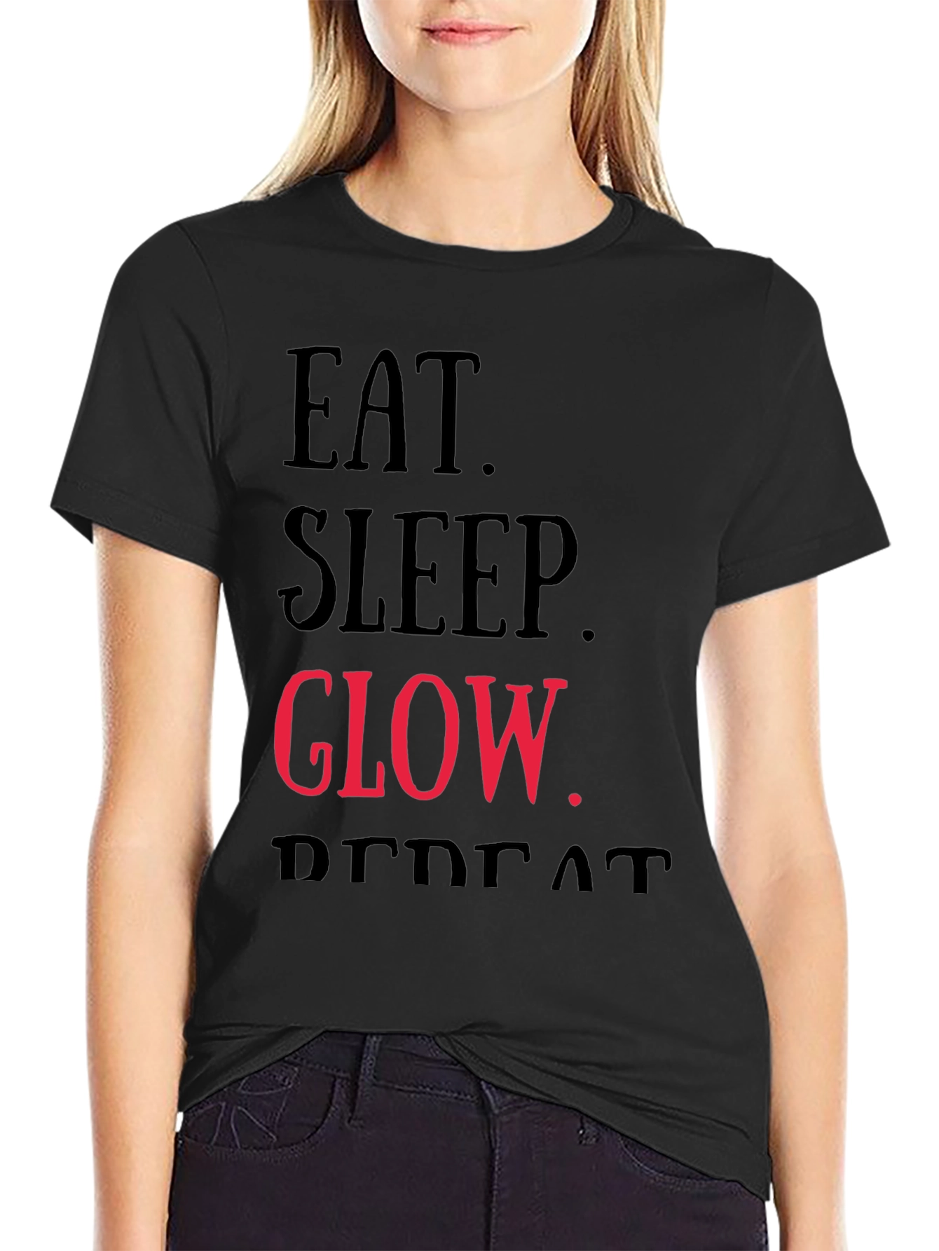 Black Eat, Sleep, Glow, Repeat Graphic T-Shirt view 2