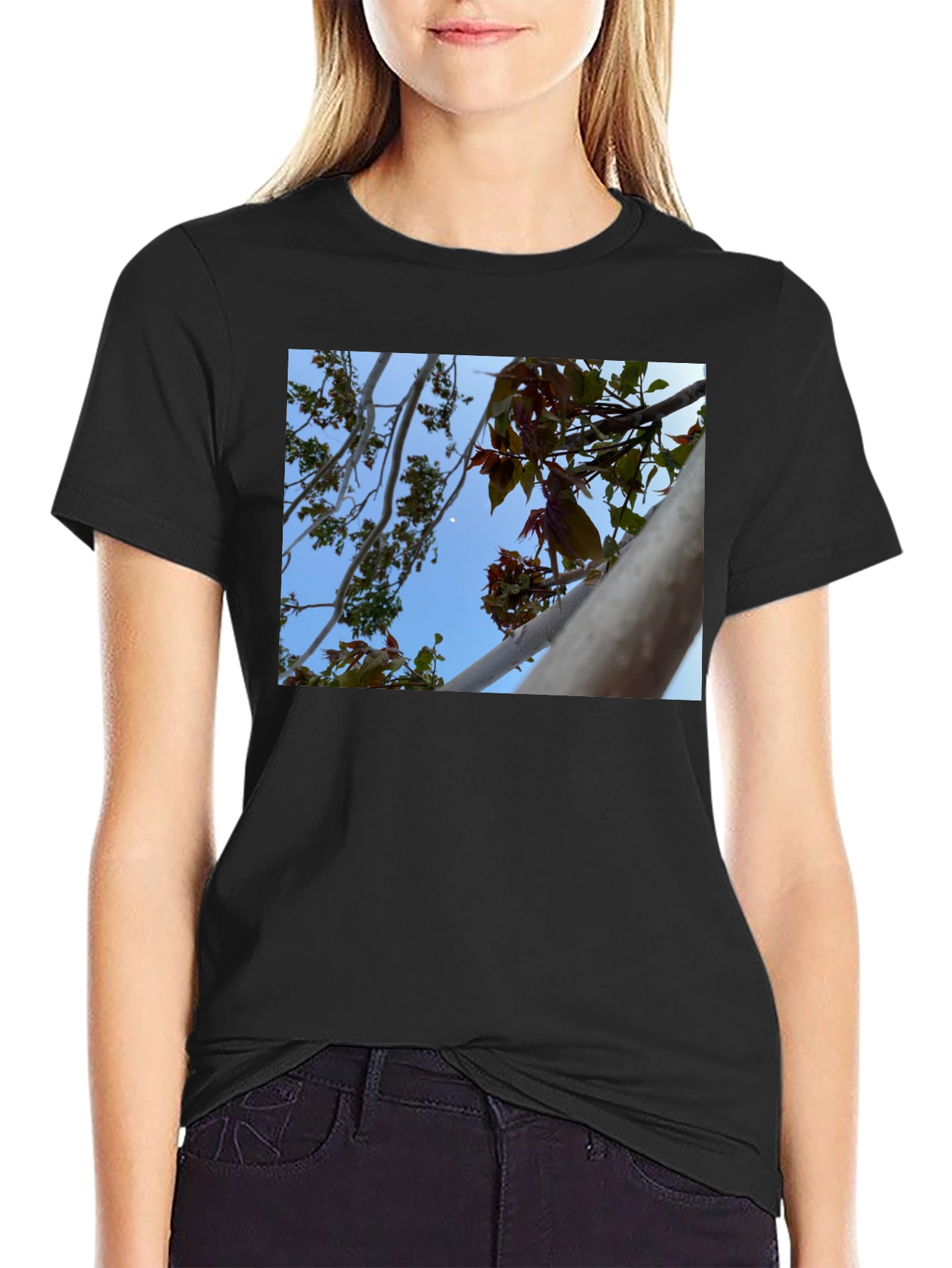 Black Nature View T-Shirt - Branches & Sky Design view 2