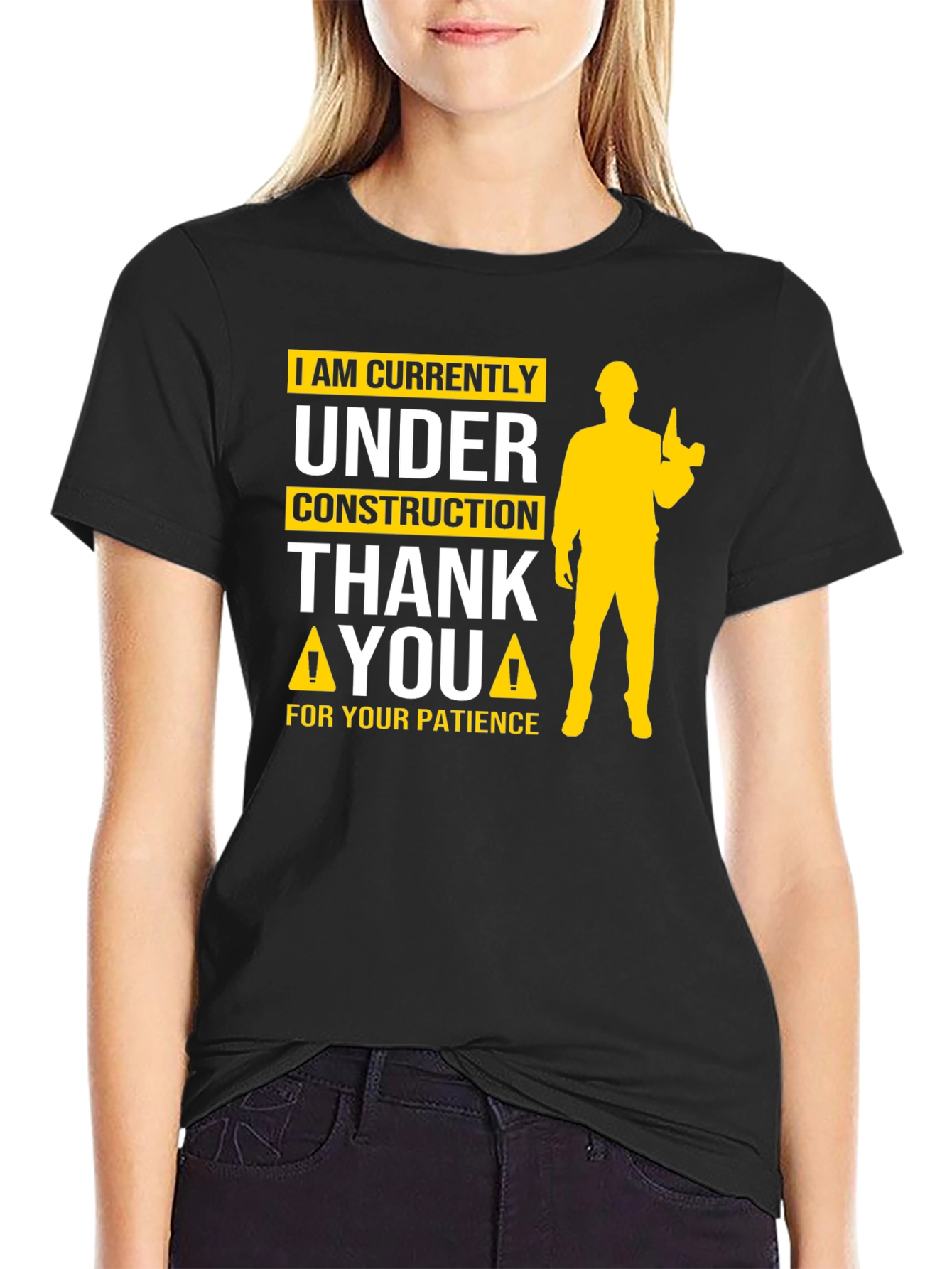 Black Under Construction Graphic Tee - Funny Novelty Shirt view 2