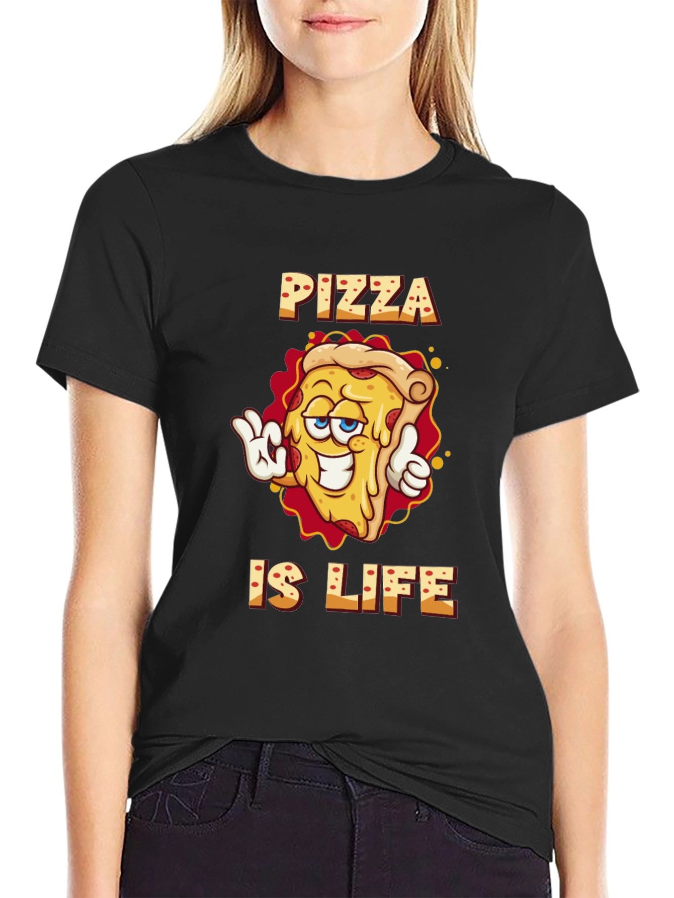 Black Pizza is Life Graphic Black T-Shirt view 2