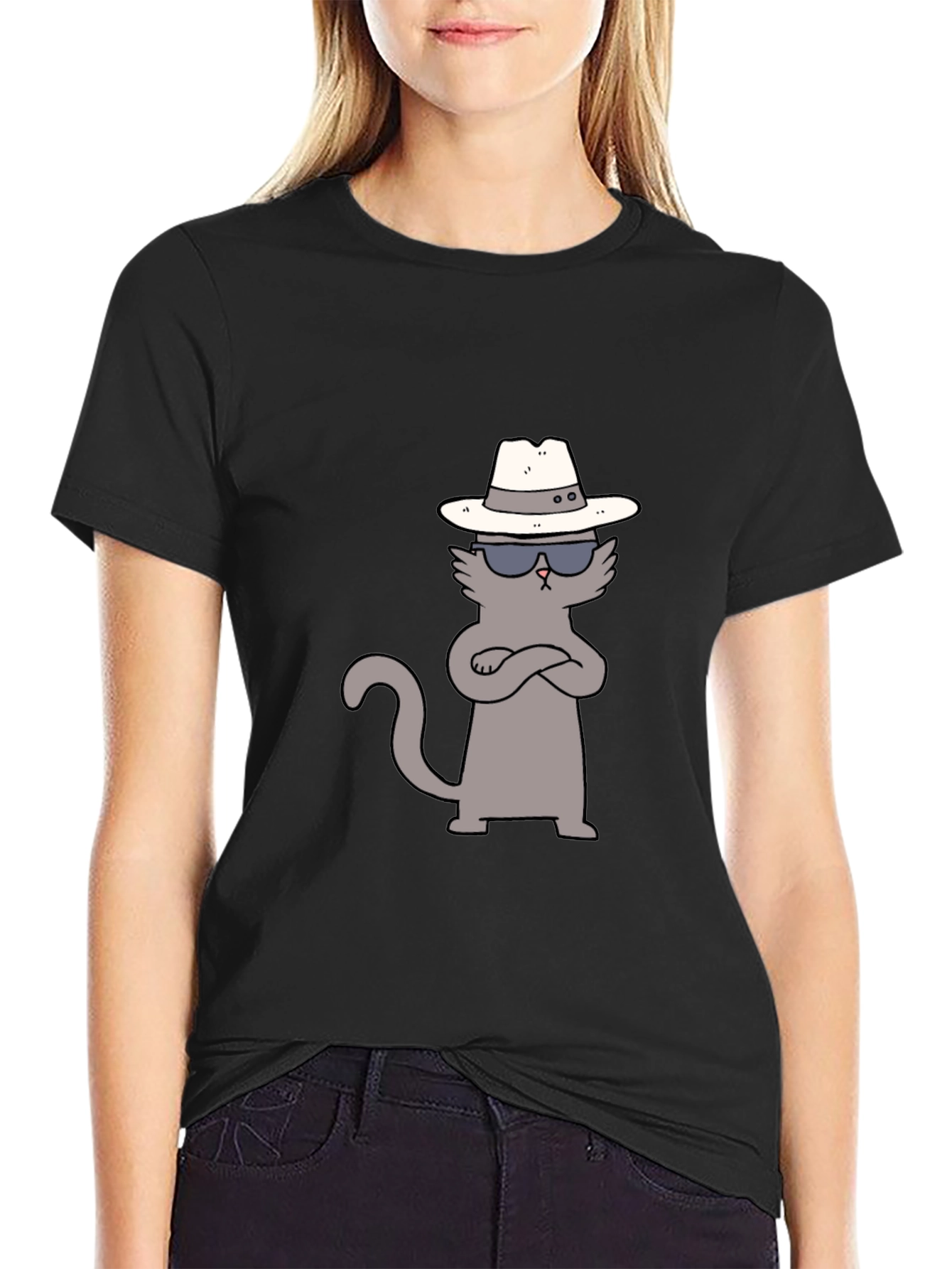 Black Cool Cat Tee: Detective Style view 2