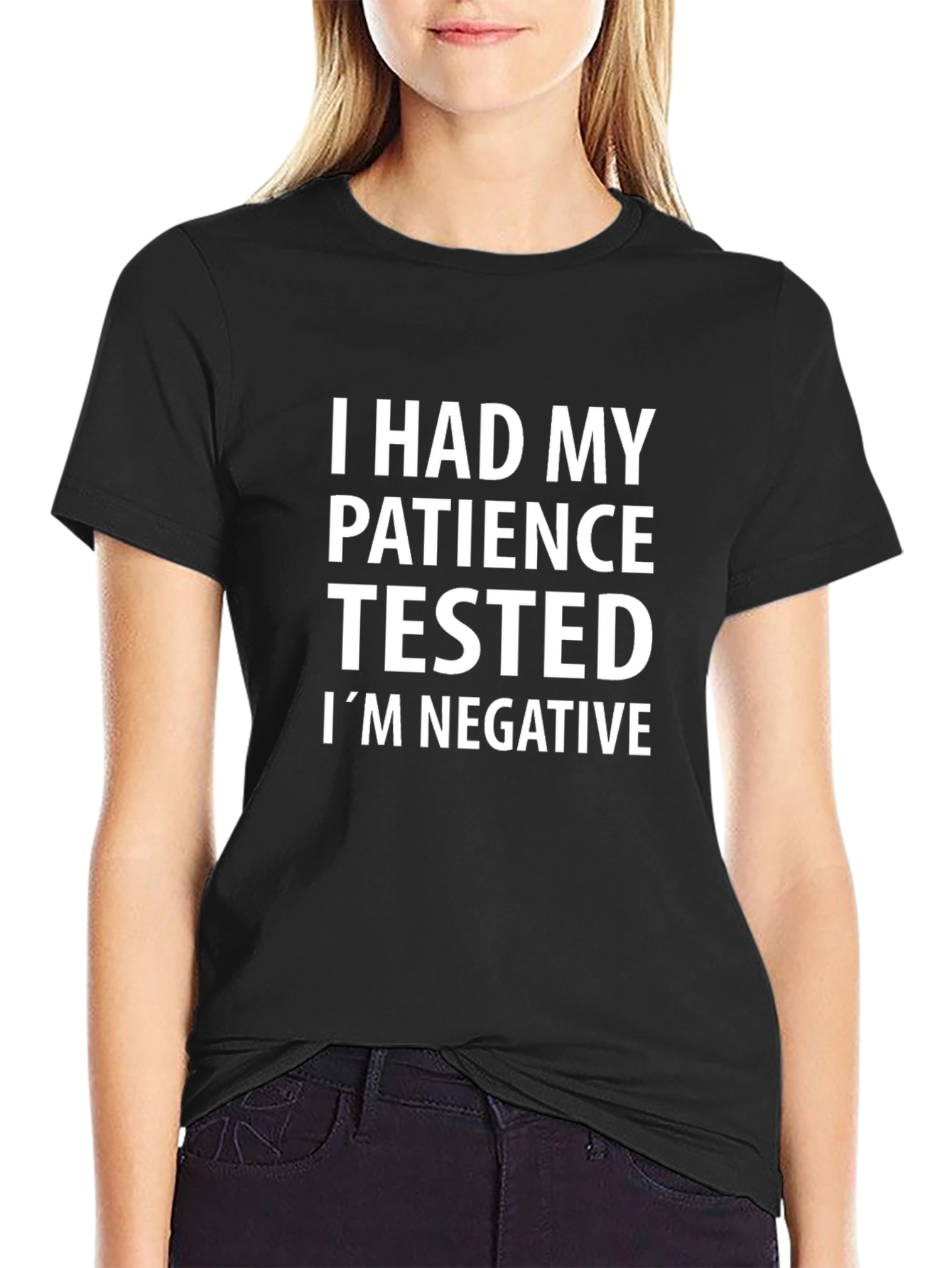Black Funny Patience Tested Negative Sarcastic T-Shirt view 2