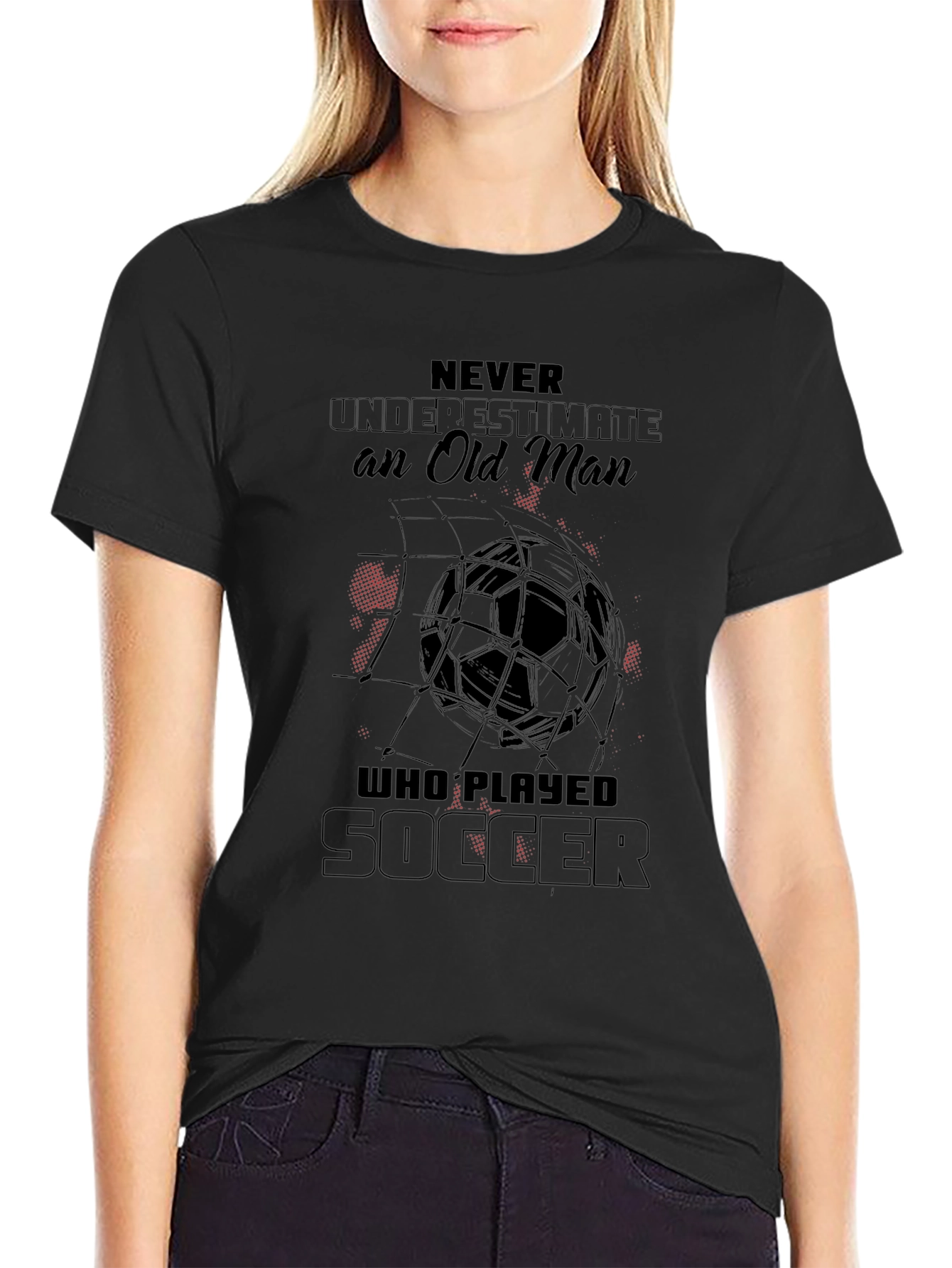 Black Never Underestimate Soccer Player Black T-Shirt view 2