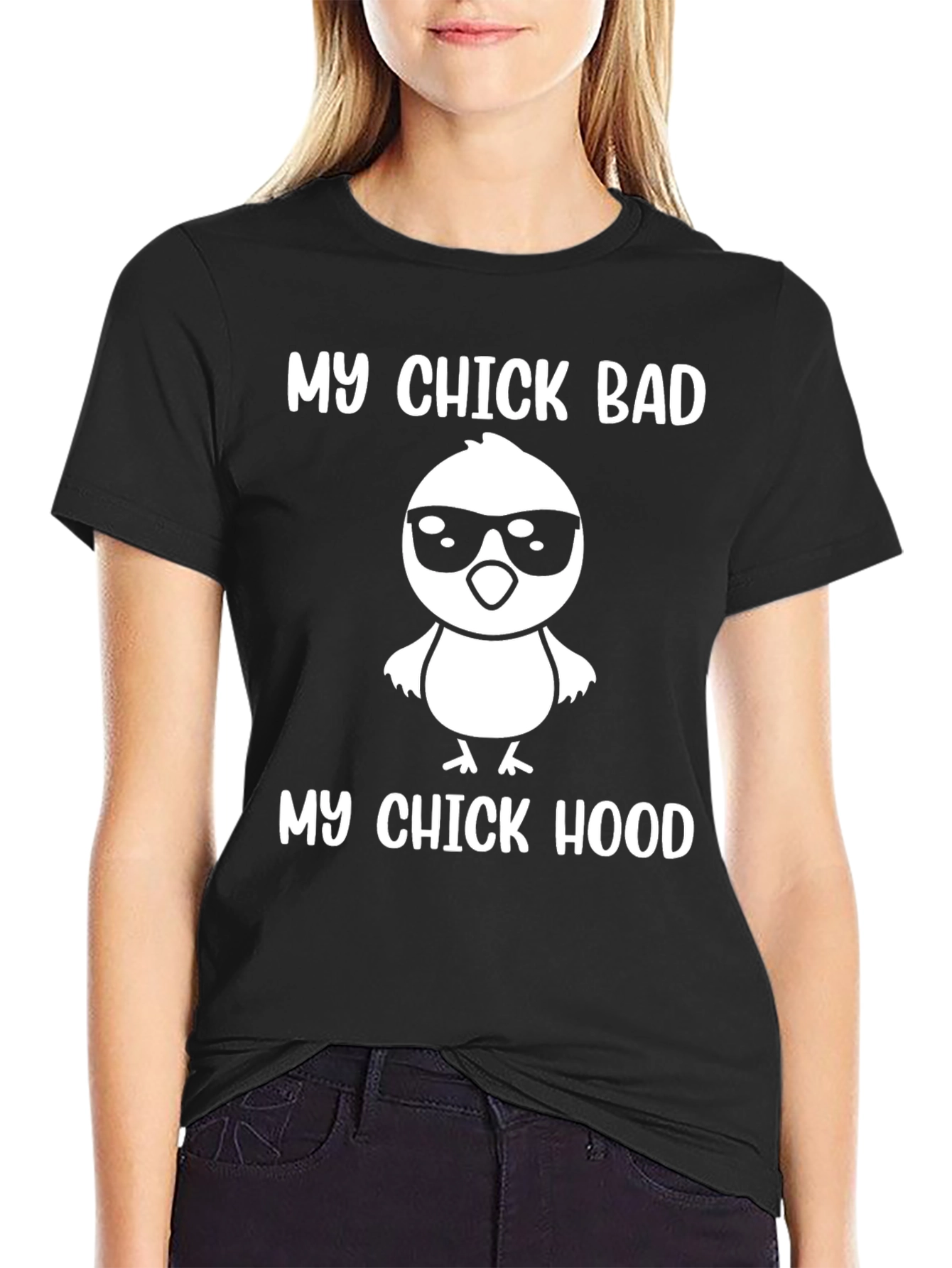 Black My Chick Bad Hood T-Shirt - Novelty Funny Graphic Tee view 2