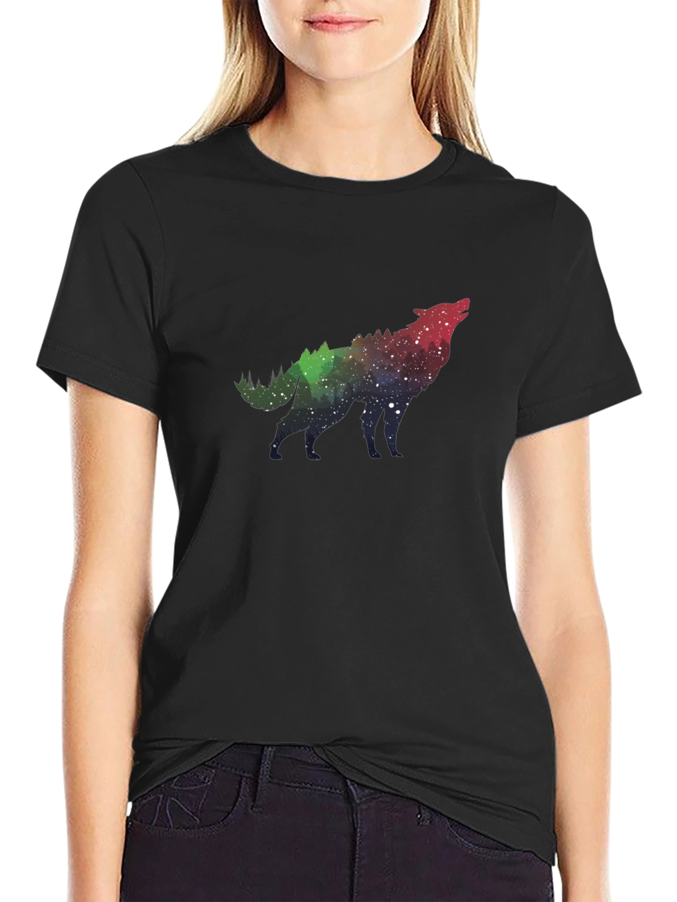 Wolf Galaxy Print Black T-Shirt - 2