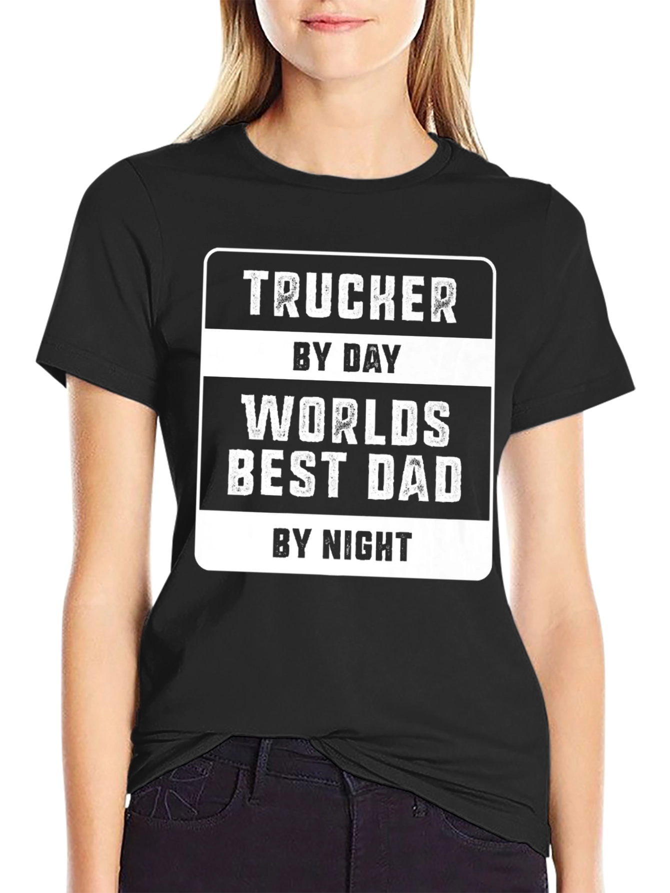 Black Trucker By Day Worlds Best Dad By Night T-Shirt view 2