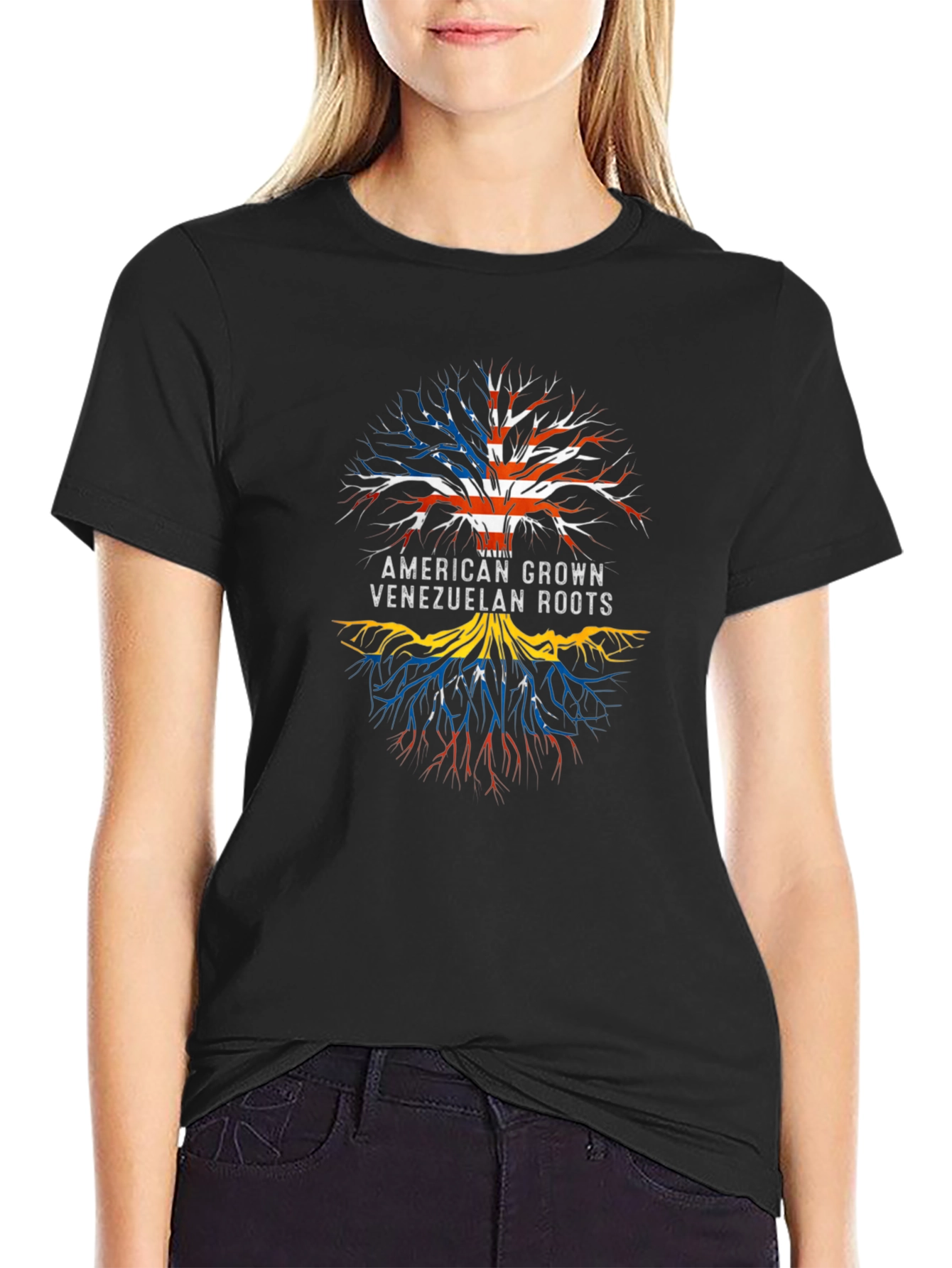 Black American Grown Venezuelan Roots T-Shirt view 2