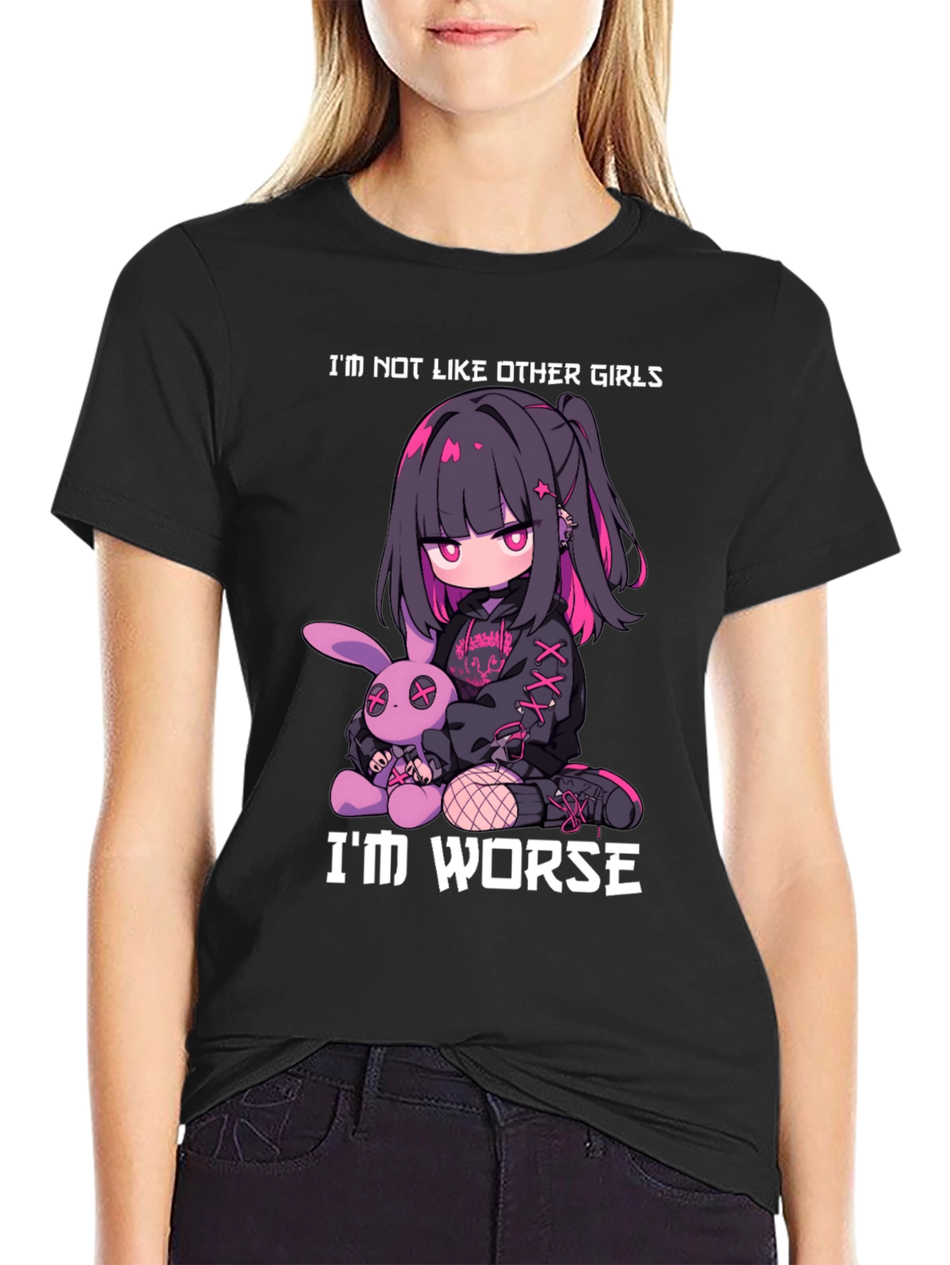 Black I'm Not Like Other Girls - Goth Anime T-Shirt view 2