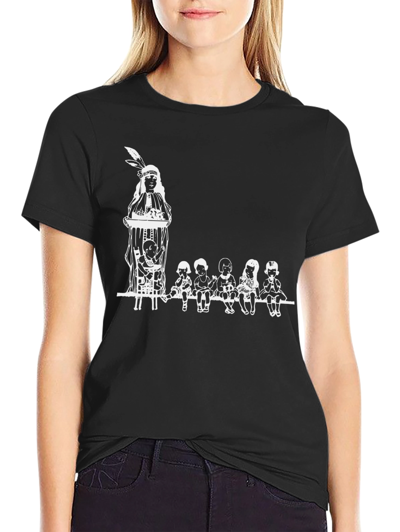 Black Graphic Tee with Native American Design view 2
