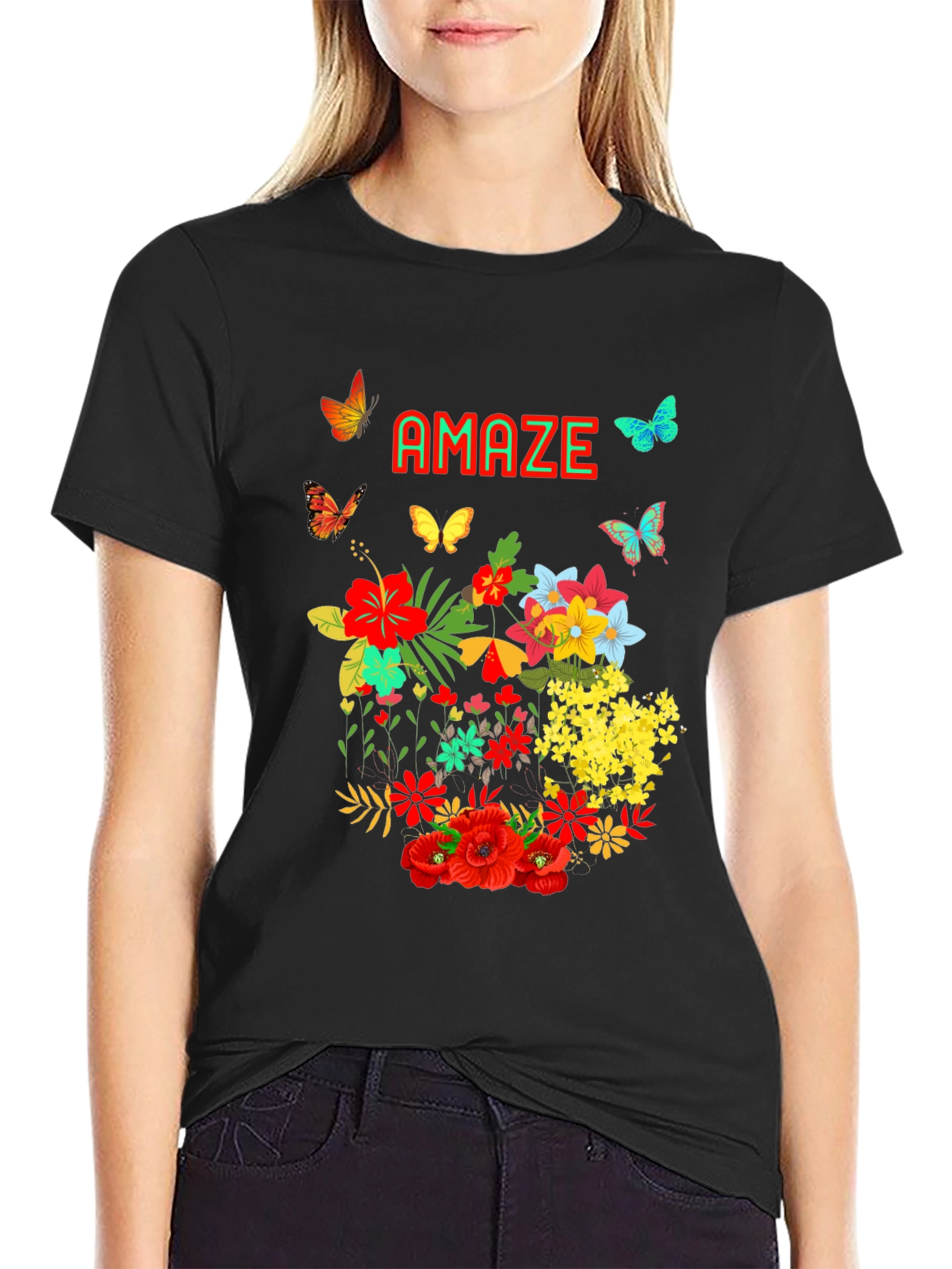 Black Amaze Floral Butterfly Graphic Tee - Men's Black T-Shirt view 2